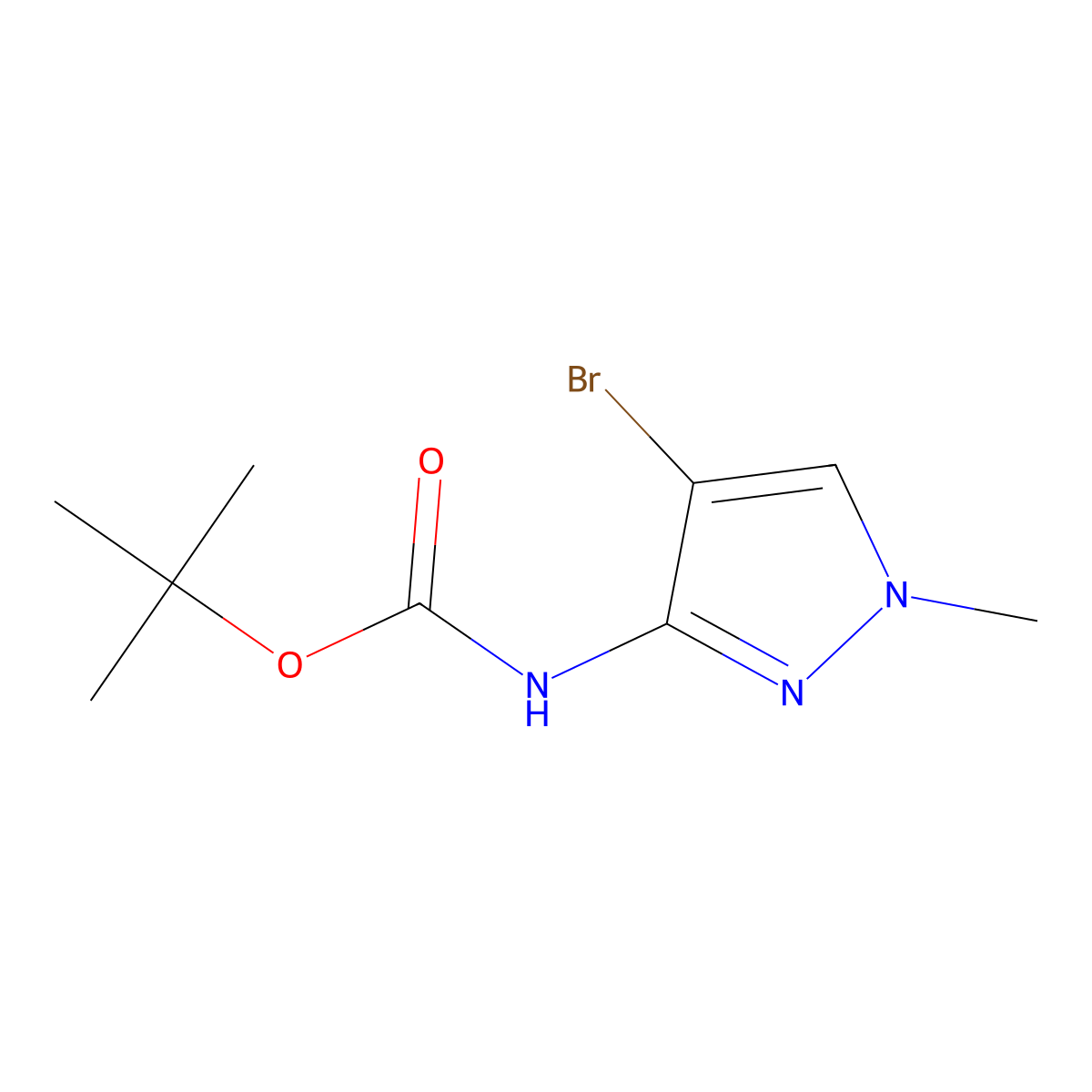 tert-butyl (4-bromo-1-methyl-1H-pyrazol-3-yl)carbamate molecular structure, CAS 1021736-04-8