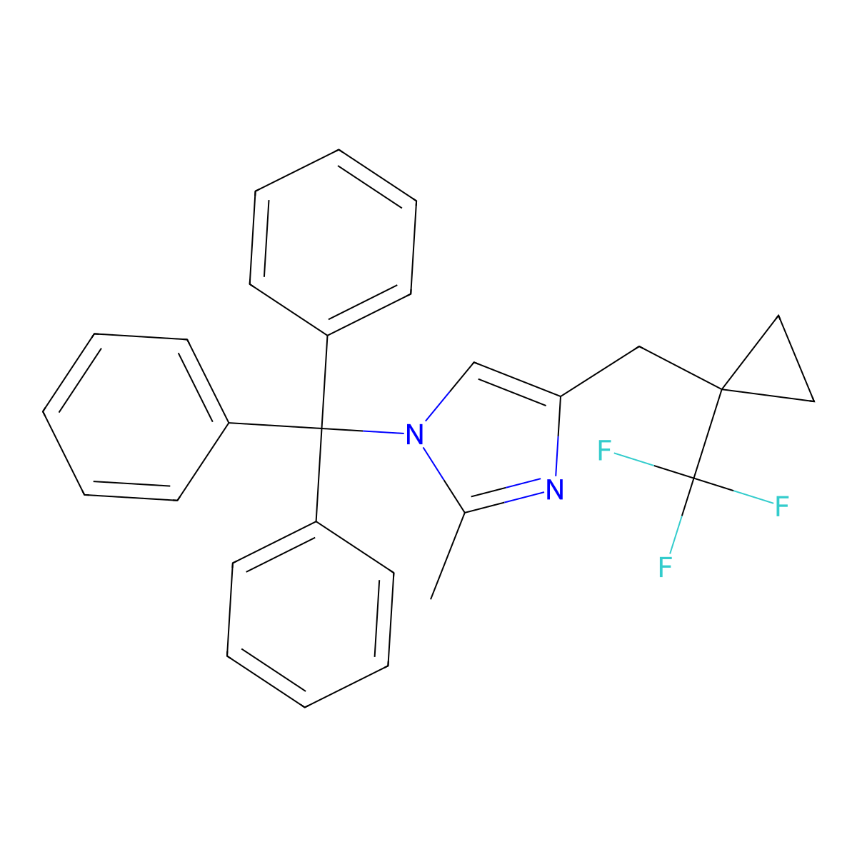 2-Methyl-4-((1-(trifluoromethyl)cyclopropyl)methyl)-1-trityl-1H-imidazole molecular structure, CAS 1021736-30-0