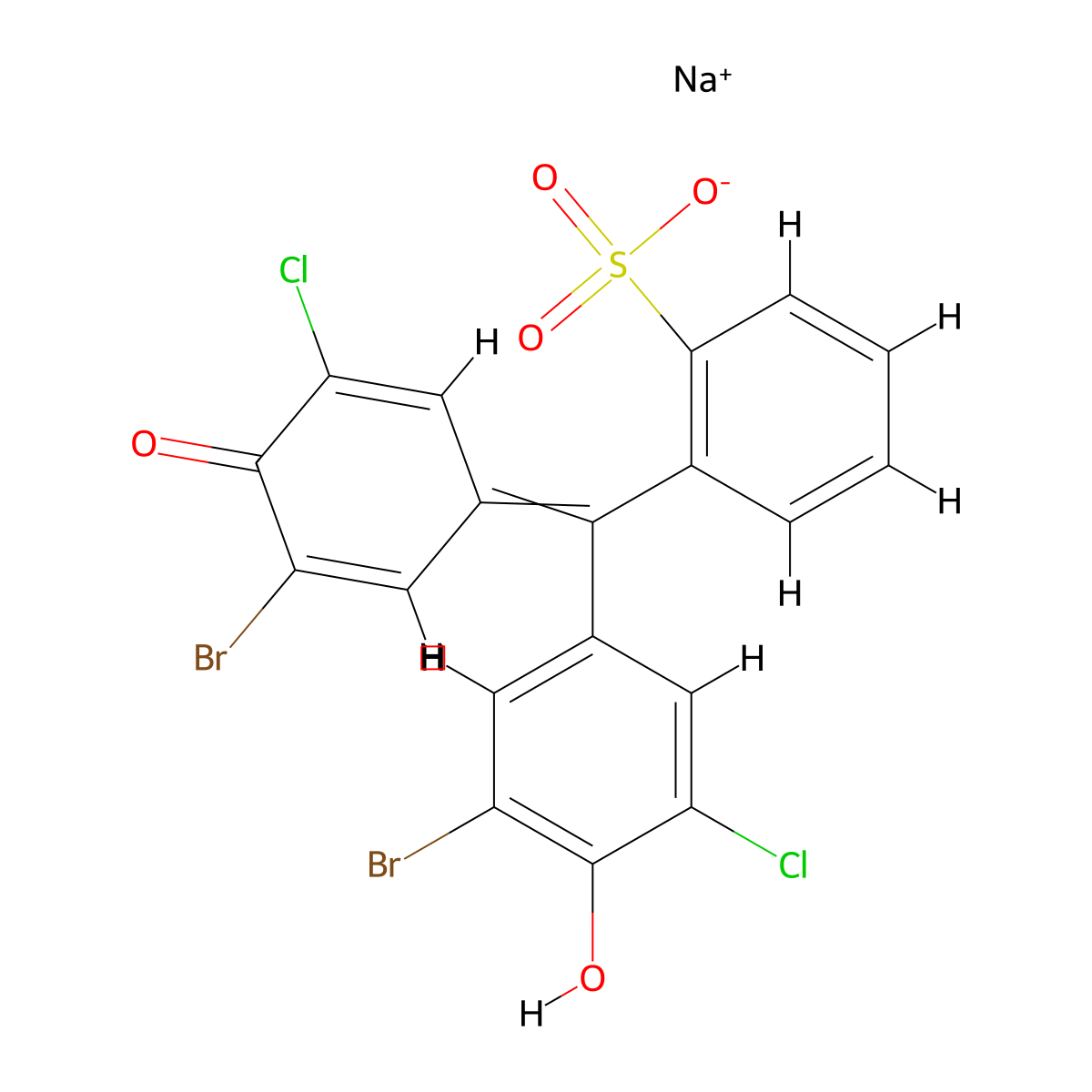 Sodium 2-[(3-bromo-5-chloro-4-hydroxyphenyl)-(3-bromo-5-chloro-4-oxocyclohexa-2,5-dien-1-ylidene)methyl]benzenesulfonate molecular structure, CAS 102185-52-4