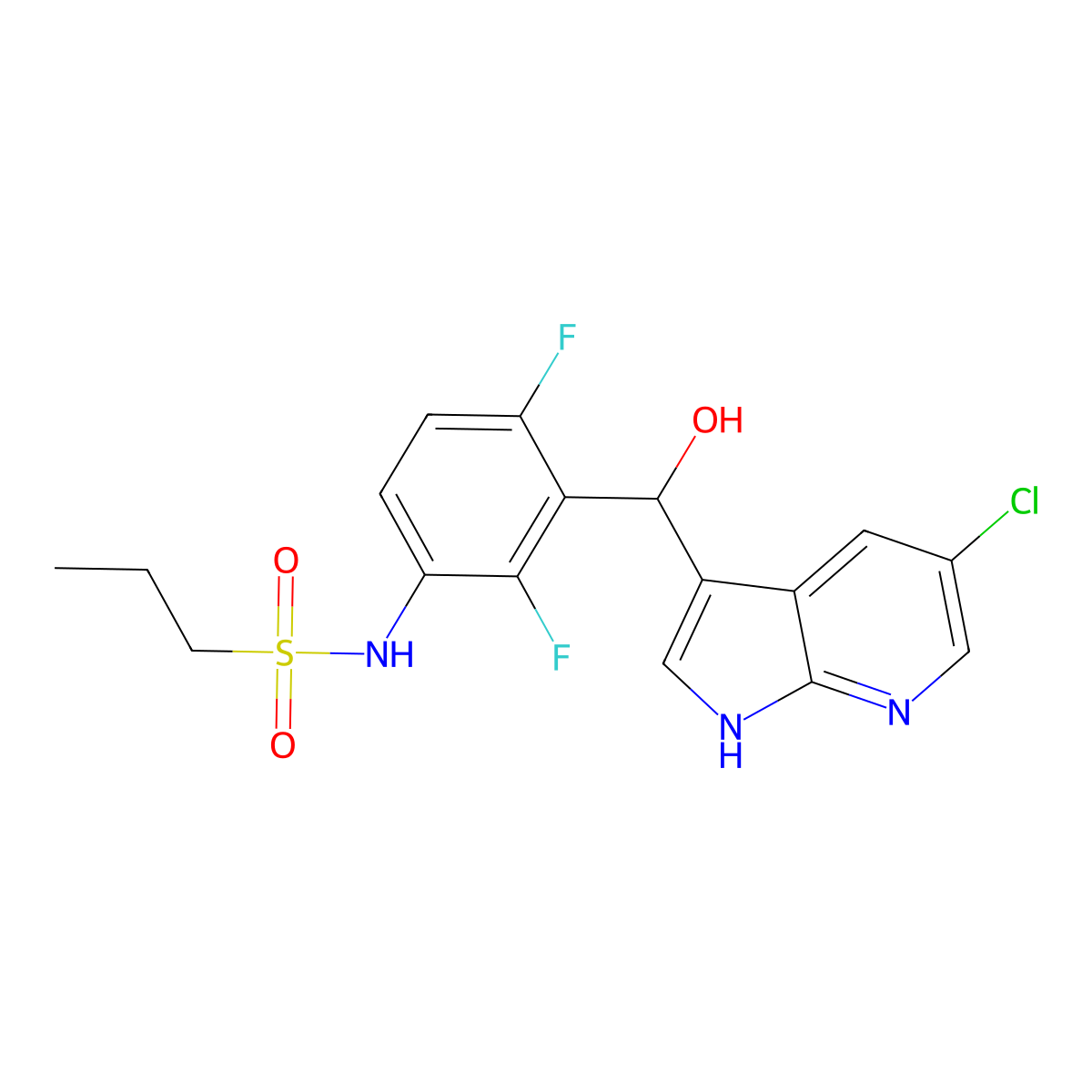 N-(3-((5-chloro-1H-pyrrolo[2,3-b]pyridin-3-yl)(hydroxy)methyl)-2,4-difluorophenyl)propane-1-sulfonamide molecular structure, CAS 1021854-28-3