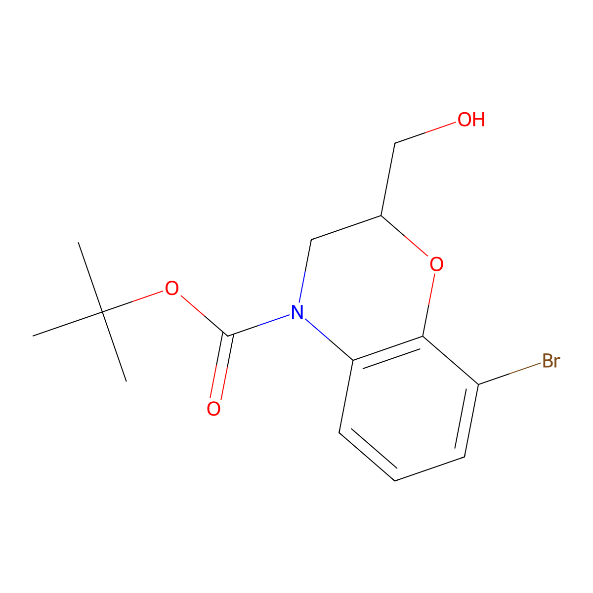 tert-butyl 8-bromo-2-(hydroxymethyl)-3,4-dihydro-2H-1,4-benzoxazine-4-carboxylate molecular structure, CAS 1021860-16-1