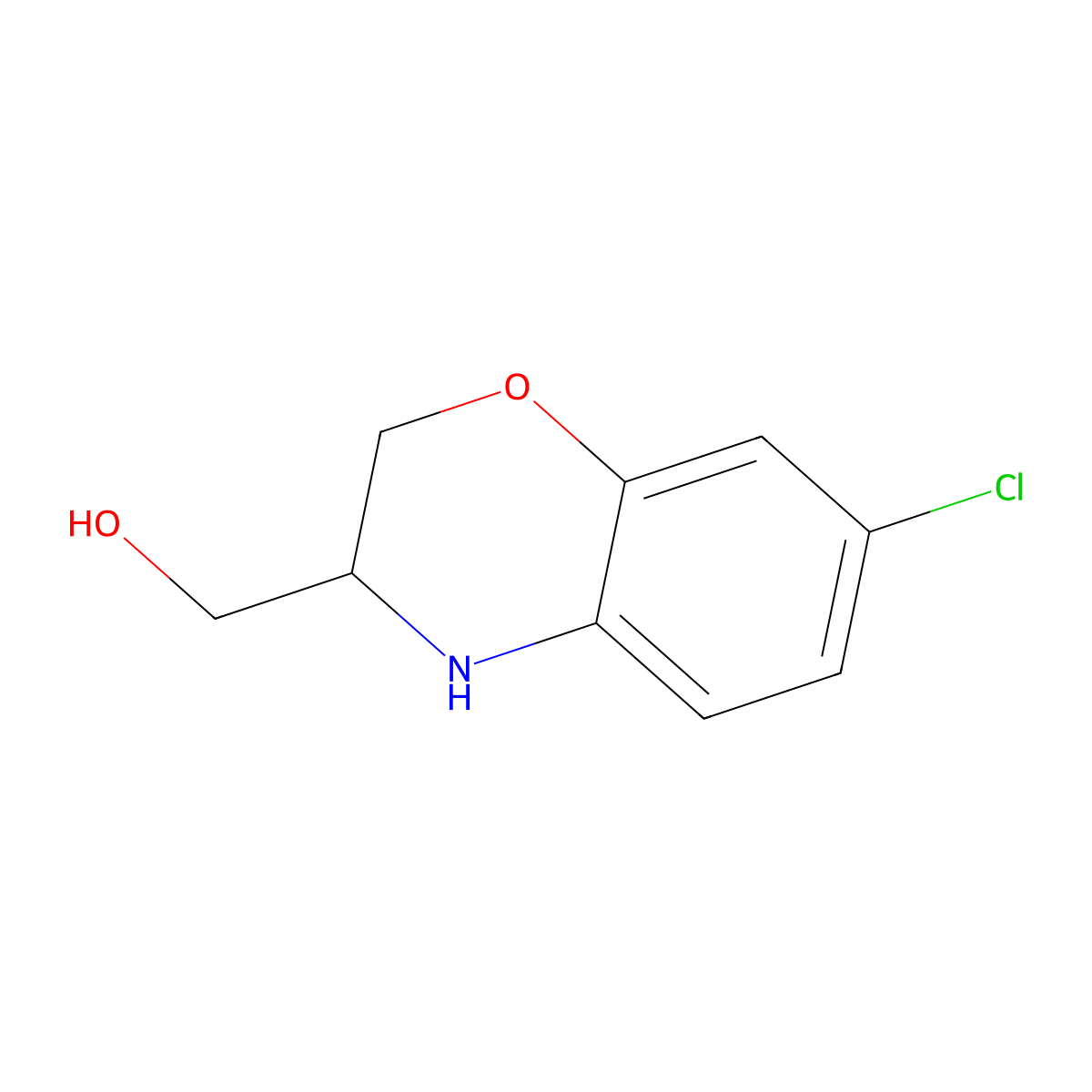(7-chloro-3,4-dihydro-2H-1,4-benzoxazin-3-yl)methanol molecular structure, CAS 1021860-45-6