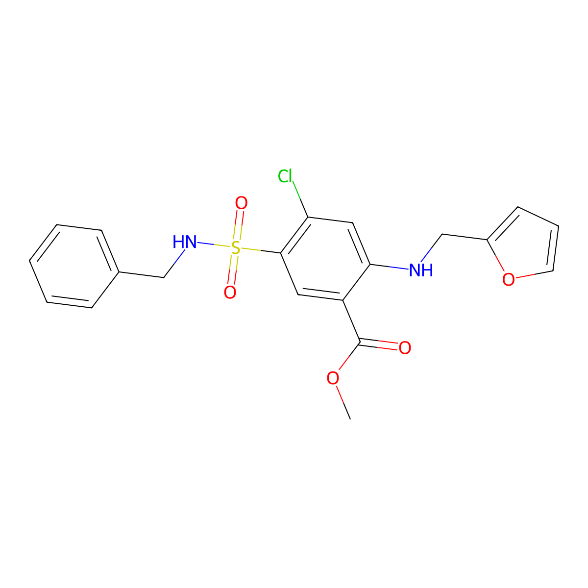 Methyl 5-(benzylsulfamoyl)-4-chloro-2-(furan-2-ylmethylamino)benzoate molecular structure, CAS 1021869-59-9