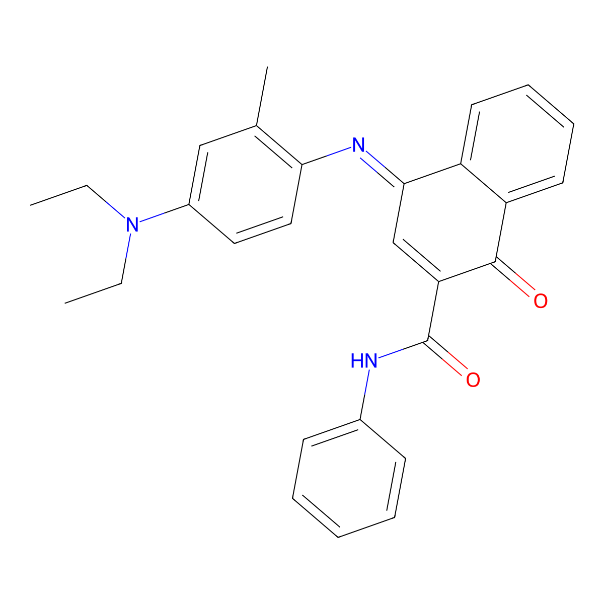 2-Phenylcarbamoyl-1,4-naphthoquinone-4-(4-diethylamino-2-methylphenyl)imine molecular structure, CAS 102187-19-9