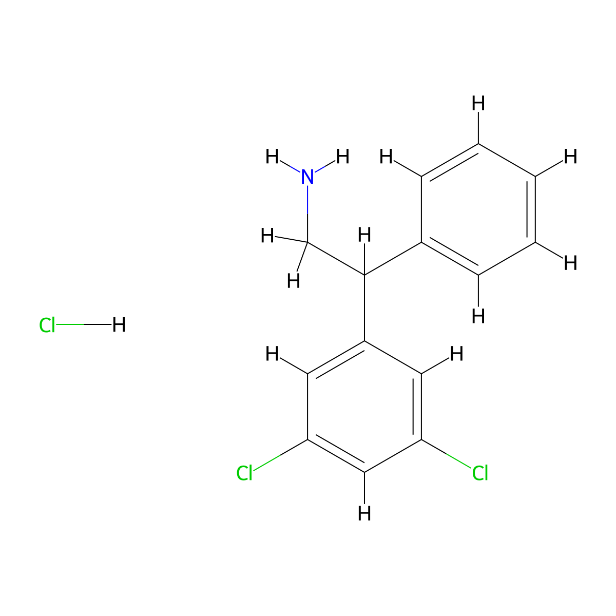 2-(3,5-Dichlorophenyl)-2-phenylethan-1-amine--hydrogen chloride (1/1) molecular structure, CAS 1021871-56-6