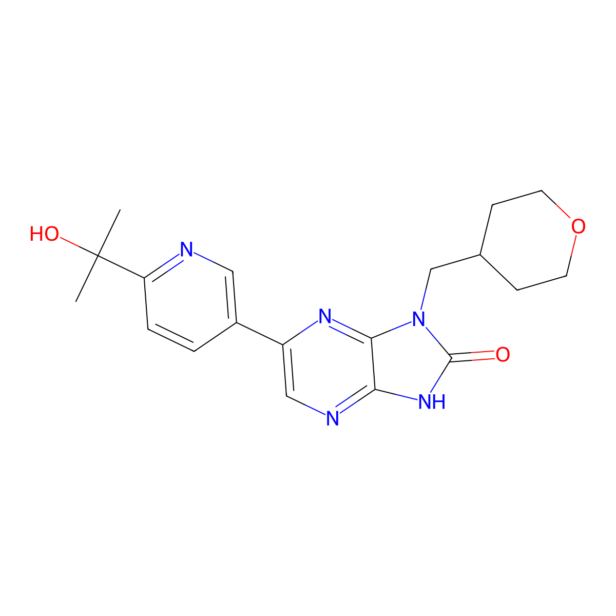 2H-Imidazo[4,5-b]pyrazin-2-one, 1,3-dihydro-6-[6-(1-hydroxy-1-methylethyl)-3-pyridinyl]-1-[(tetrahydro-2H-pyran-4-yl)methyl]- molecular structure, CAS 1021917-65-6
