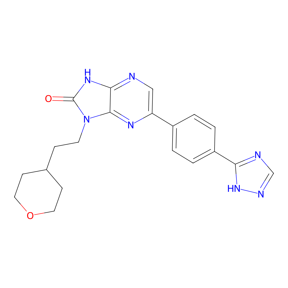 6-(4-(1H-1,2,4-Triazol-5-yl)phenyl)-1-(2-(tetrahydro-2H-pyran-4-yl)ethyl)-1,3-dihydro-2H-imidazo[4,5-b]pyrazin-2-one molecular structure, CAS 1021920-32-0