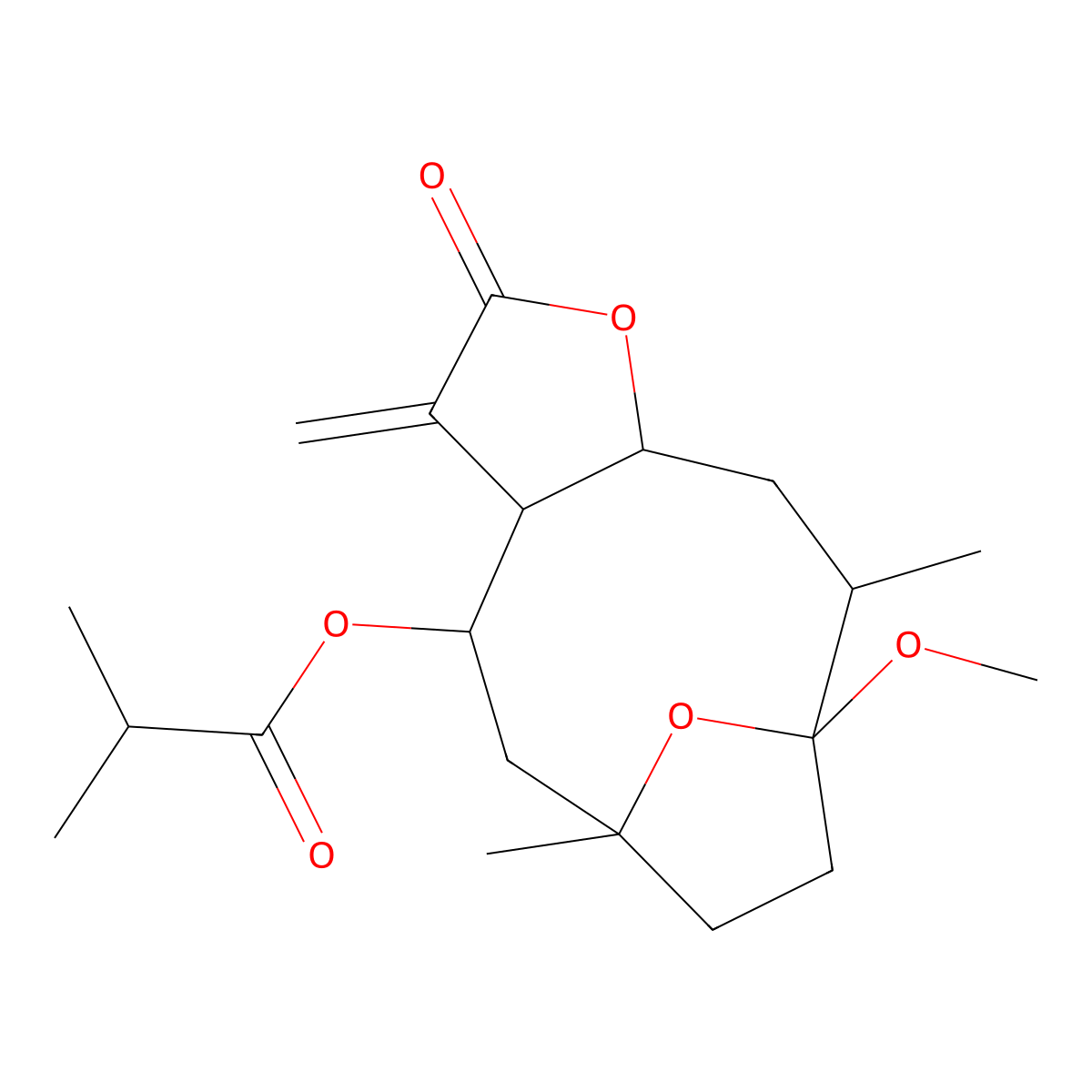 (1-Methoxy-2,11-dimethyl-7-methylidene-6-oxo-5,14-dioxatricyclo[9.2.1.04,8]tetradecan-9-yl) 2-methylpropanoate molecular structure, CAS 1021945-29-8