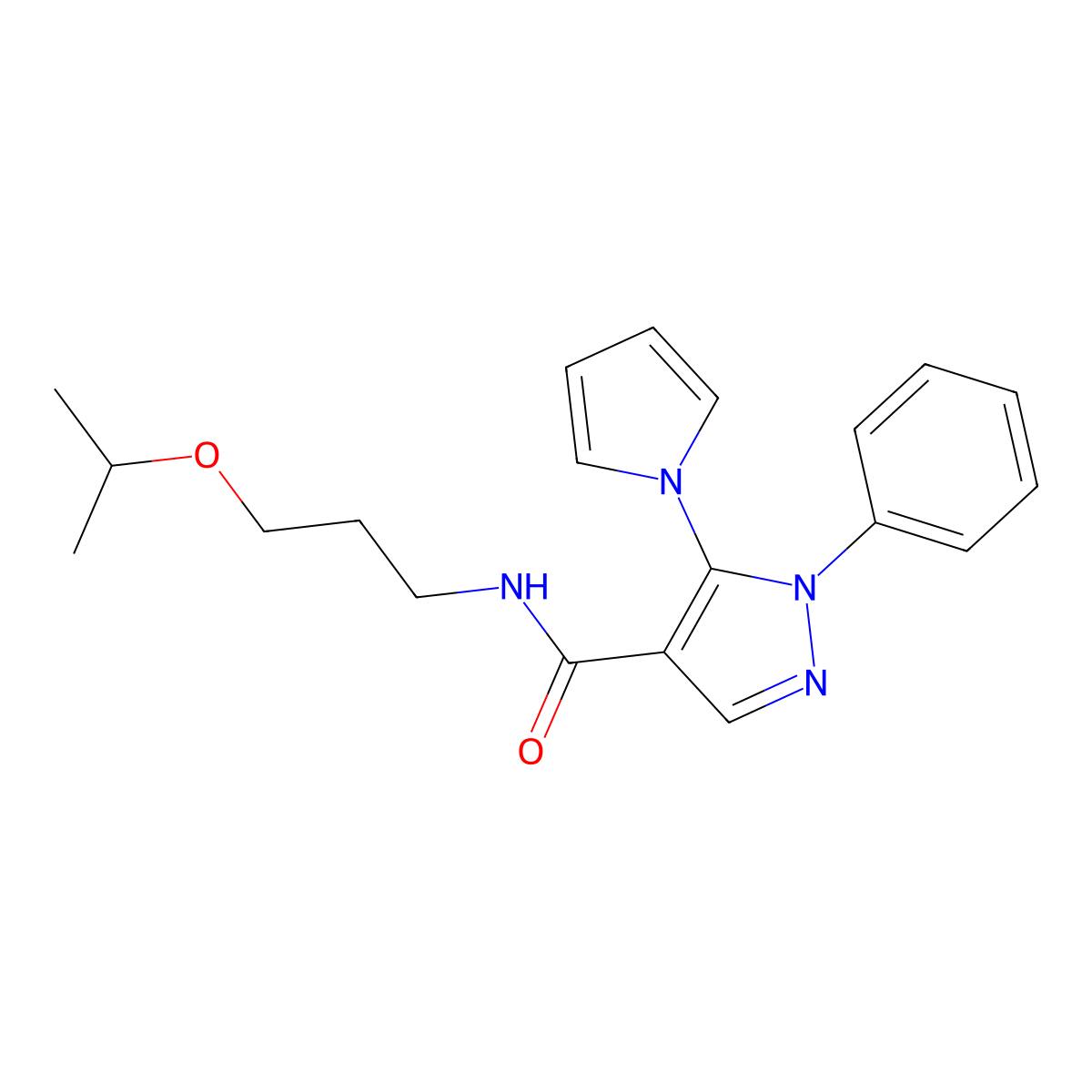 N-(3-isopropoxypropyl)-1-phenyl-5-(1H-pyrrol-1-yl)-1H-pyrazole-4-carboxamide molecular structure, CAS 1021959-93-2