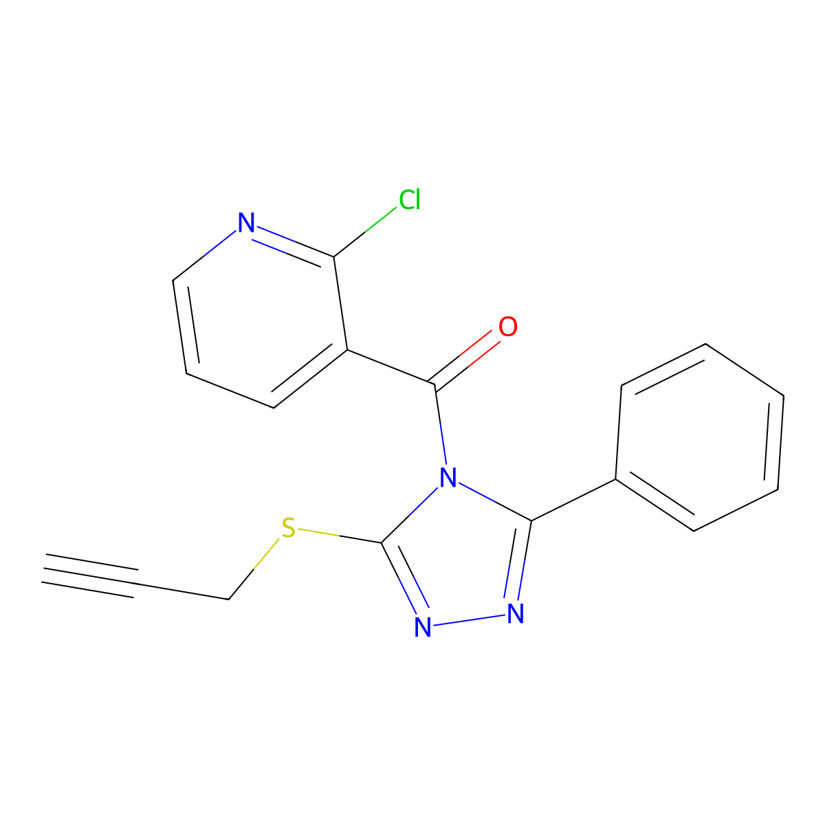 (2-Chloropyridin-3-yl)-(3-phenyl-5-prop-2-ynylsulfanyl-1,2,4-triazol-4-yl)methanone molecular structure, CAS 1021996-03-1