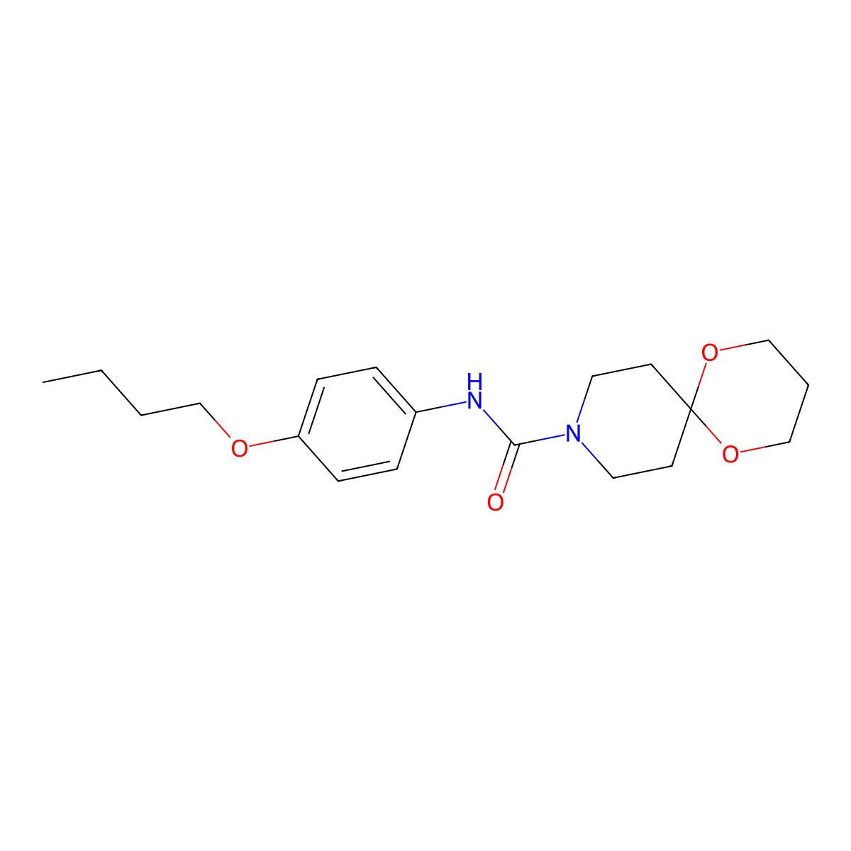 N-(4-butoxyphenyl)-1,5-dioxa-9-azaspiro[5.5]undecane-9-carboxamide molecular structure, CAS 1022001-74-6
