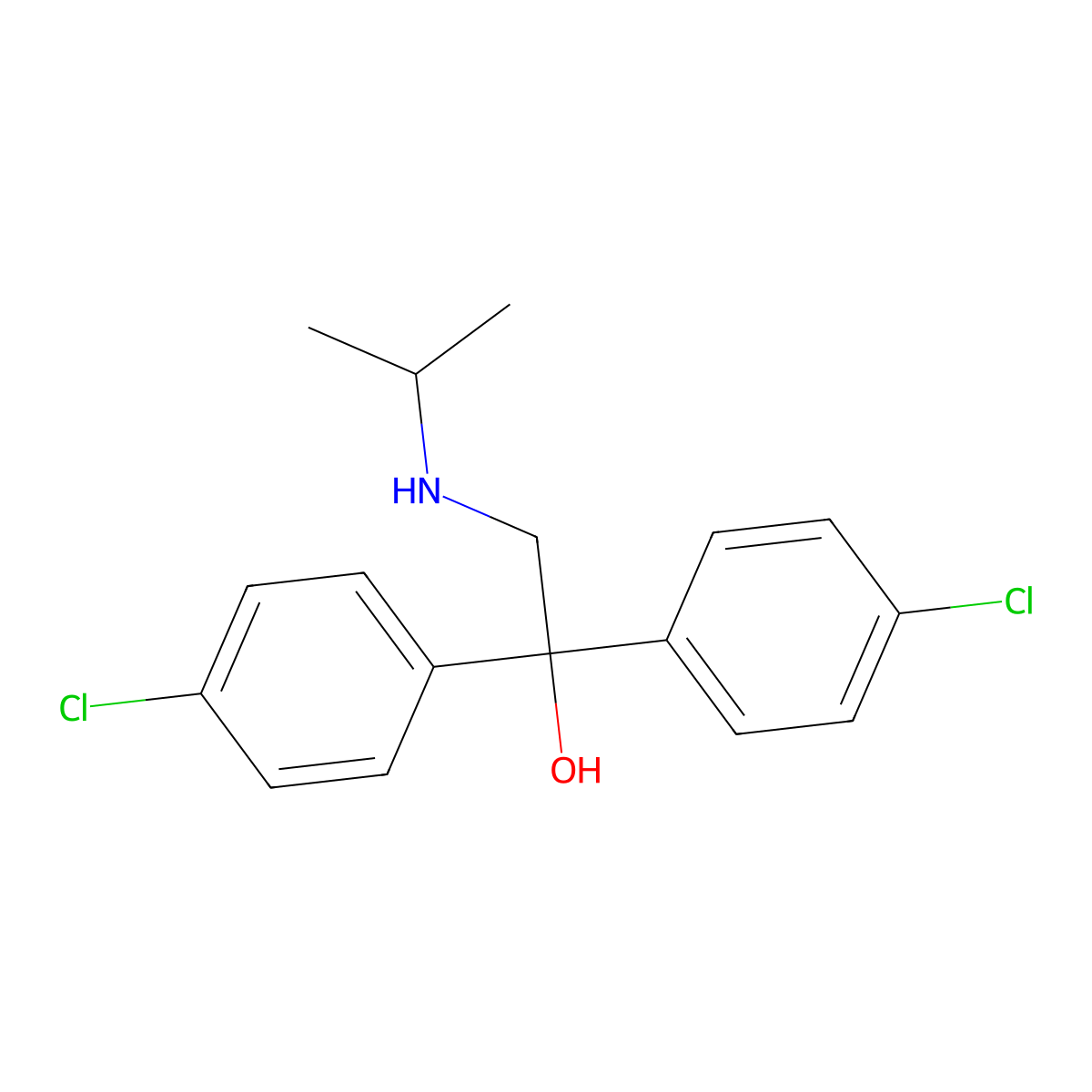 1,1-Bis(4-chlorophenyl)-2-(isopropylamino)-1-ethanol molecular structure, CAS 102201-72-9