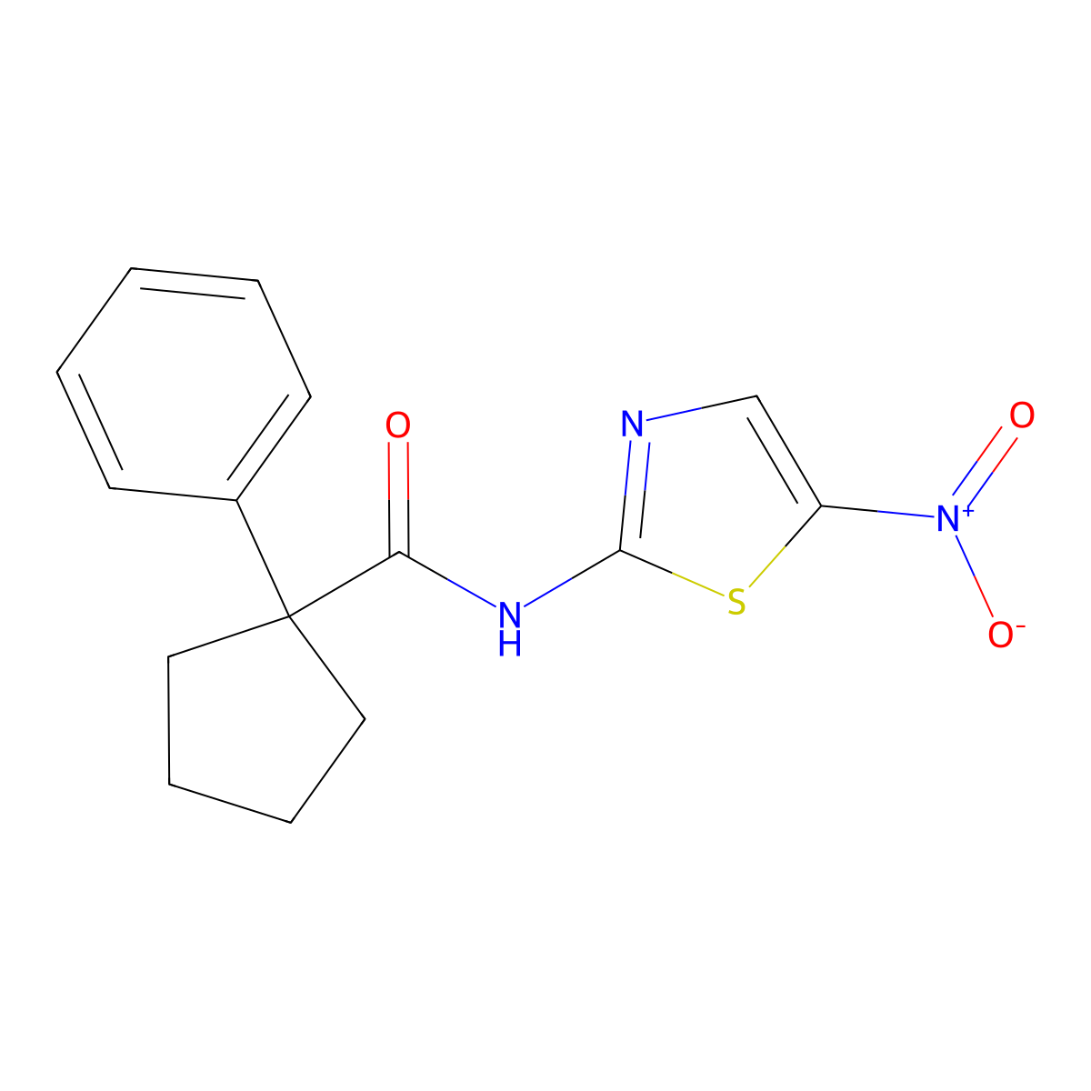 N-(5-nitro-1,3-thiazol-2-yl)-1-phenylcyclopentane-1-carboxamide molecular structure, CAS 1022026-41-0