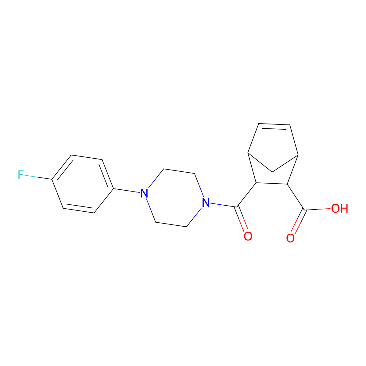 3-{[4-(4-Fluorophenyl)piperazin-1-yl]carbonyl}bicyclo[2.2.1]hept-5-ene-2-carboxylic acid molecular structure, CAS 1022042-22-3