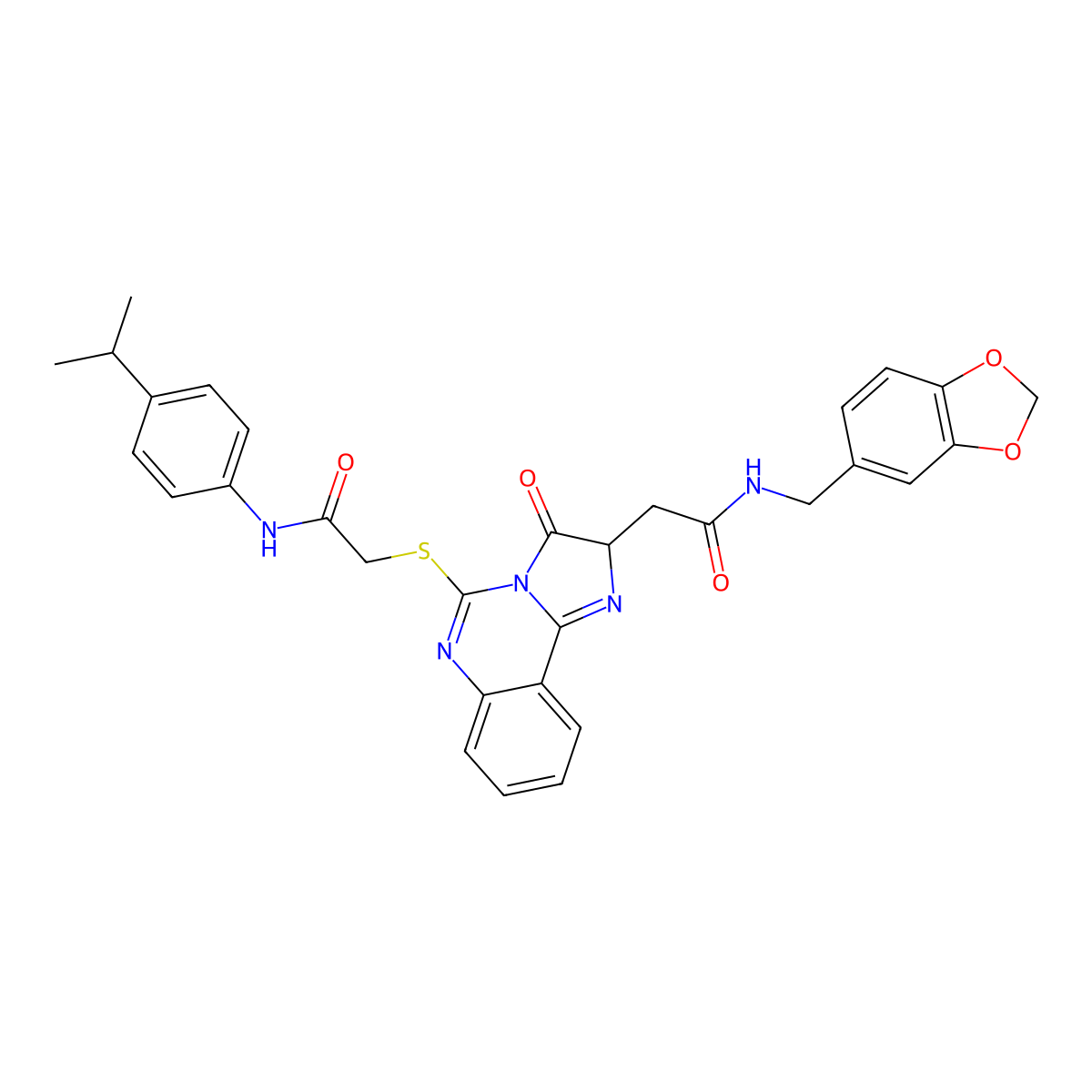 N-(1,3-benzodioxol-5-ylmethyl)-2-[3-oxo-5-[2-oxo-2-(4-propan-2-ylanilino)ethyl]sulfanyl-2H-imidazo[1,2-c]quinazolin-2-yl]acetamide molecular structure, CAS 1022054-42-7