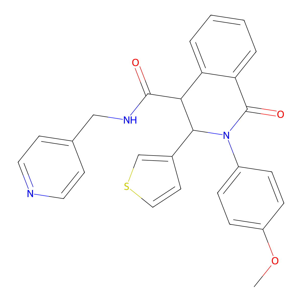 2-(4-methoxyphenyl)-1-oxo-N-(pyridin-4-ylmethyl)-3-thiophen-3-yl-3,4-dihydroisoquinoline-4-carboxamide molecular structure, CAS 1022058-80-5