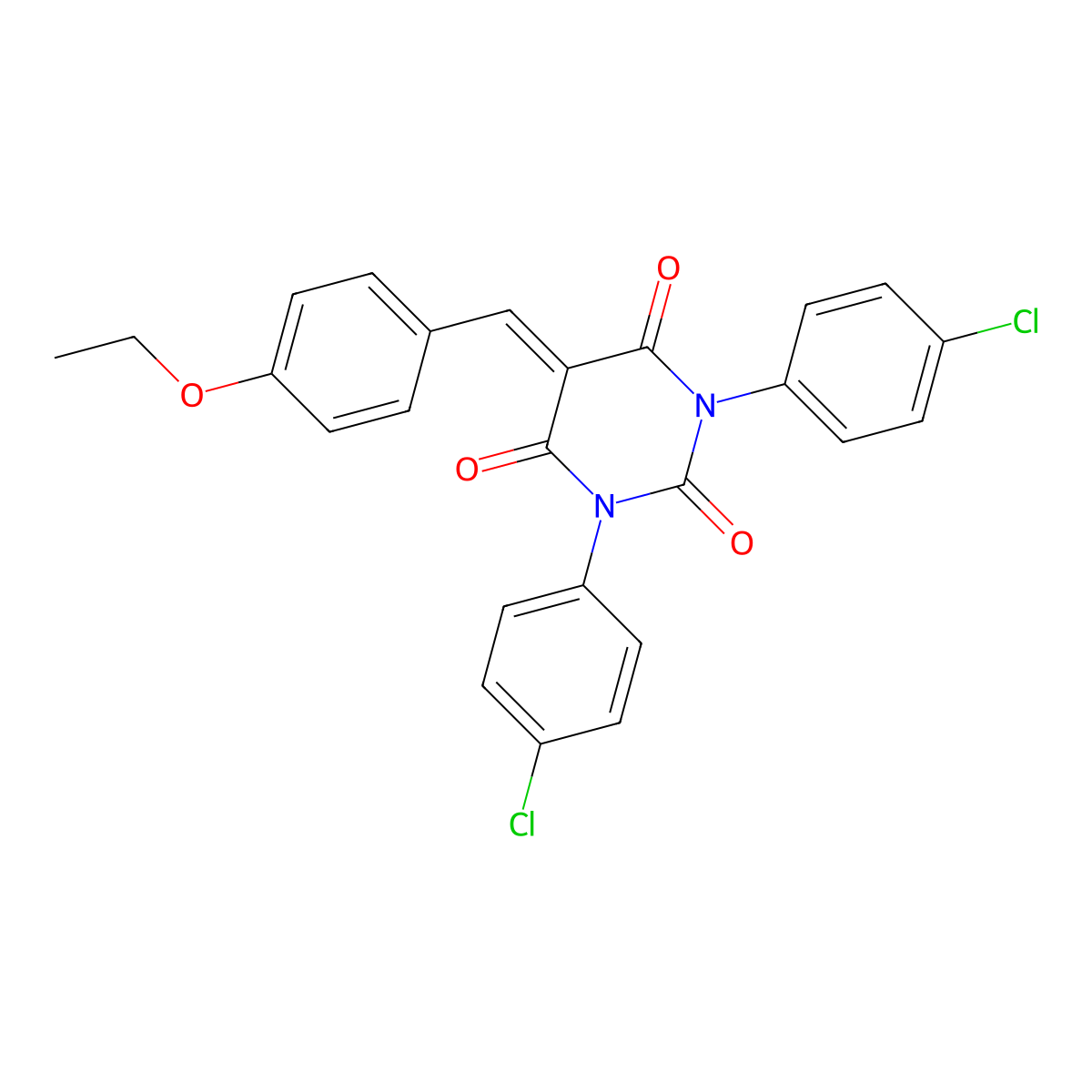 1,3-Bis(4-chlorophenyl)-5-[(4-ethoxyphenyl)methylidene]-1,3-diazinane-2,4,6-trione molecular structure, CAS 1022065-74-2
