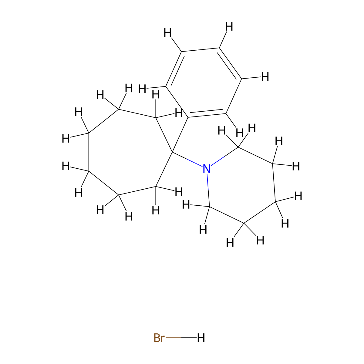 Piperidine, 1-(1-phenyl-1-cycloheptyl)-, hydrobromide molecular structure, CAS 102207-05-6