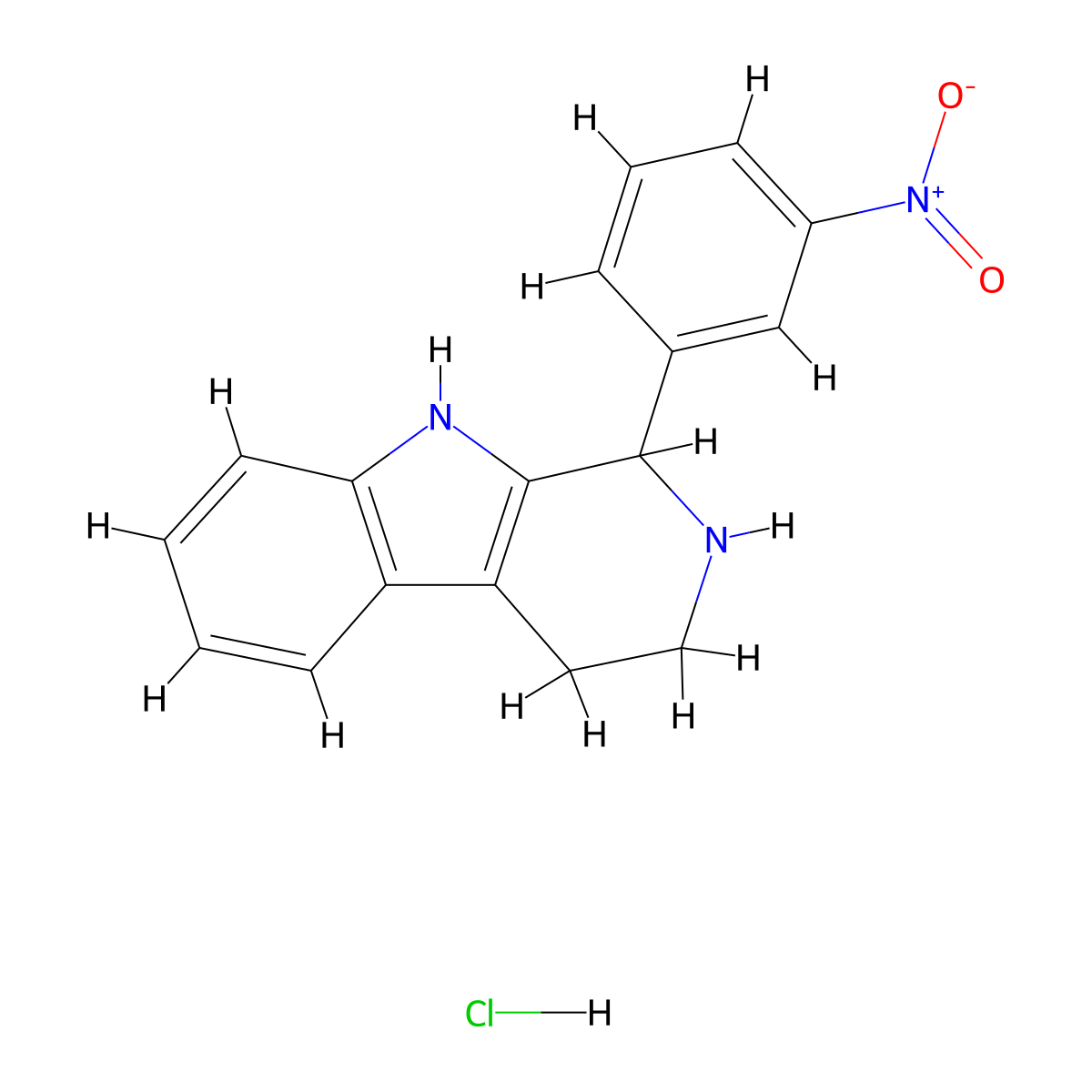 9H-Pyrido(3,4-b)indole, 1,2,3,4-tetrahydro-1-(m-nitrophenyl)-, hydrochloride molecular structure, CAS 102207-59-0