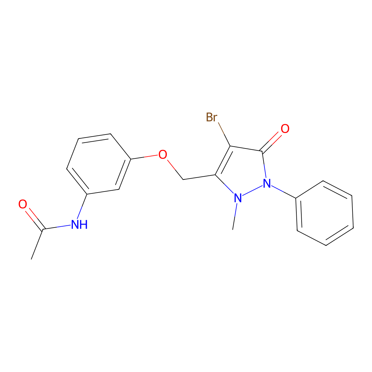 N-(3-((4-Bromo-2-methyl-5-oxo-1-phenyl-3-pyrazolin-3-YL)methoxy)phenyl)ethanamide molecular structure, CAS 1022077-48-0