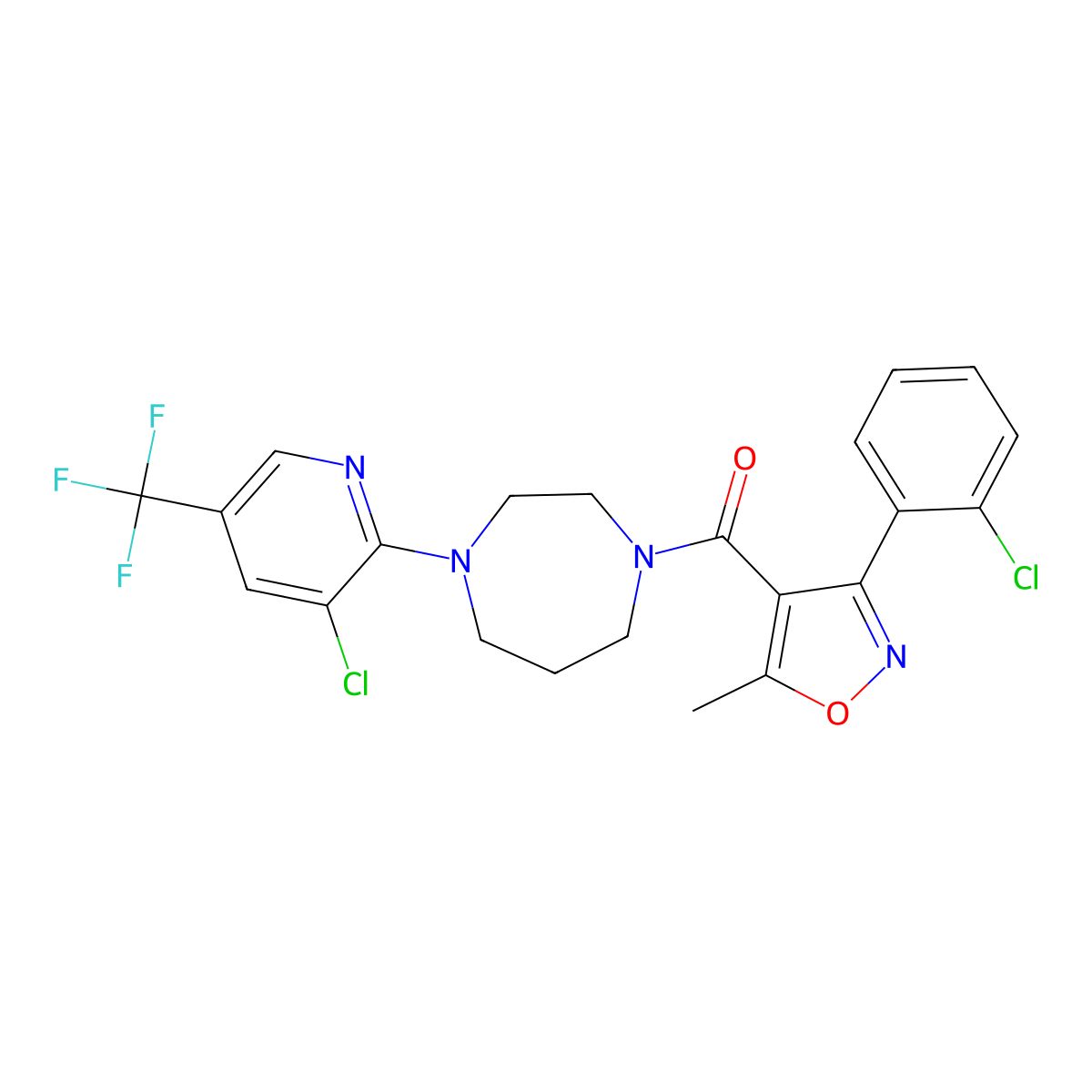 [3-(2-Chlorophenyl)-5-methyl-1,2-oxazol-4-yl]-[4-[3-chloro-5-(trifluoromethyl)pyridin-2-yl]-1,4-diazepan-1-yl]methanone molecular structure, CAS 1022094-73-0