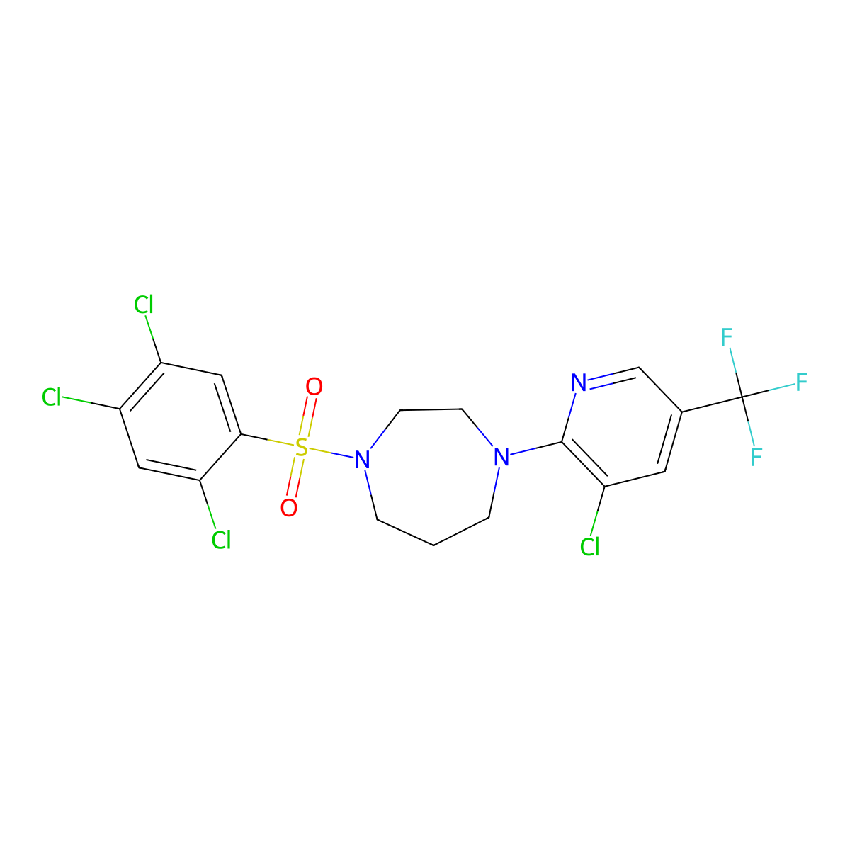 1-[3-Chloro-5-(trifluoromethyl)pyridin-2-yl]-4-(2,4,5-trichlorophenyl)sulfonyl-1,4-diazepane molecular structure, CAS 1022094-79-6