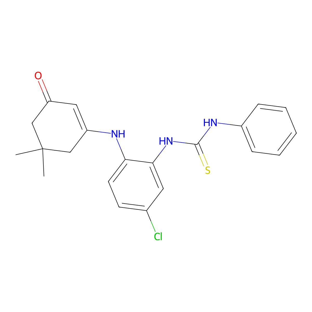 3-((4-Chloro-2-(((phenylamino)thioxomethyl)amino)phenyl)amino)-5,5-dimethylcyclohex-2-EN-1-one molecular structure, CAS 1022095-18-6