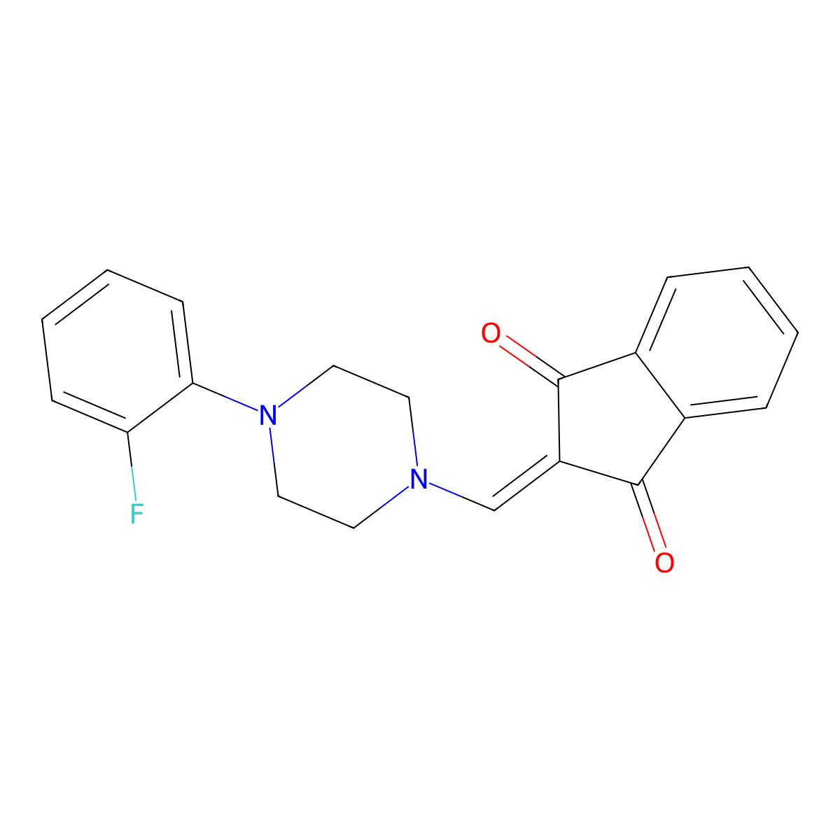 2-((4-(2-Fluorophenyl)piperazinyl)methylene)indane-1,3-dione molecular structure, CAS 1022101-16-1