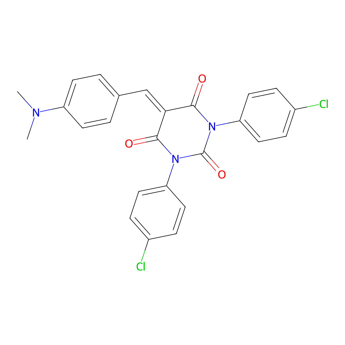 1,3-Bis(4-chlorophenyl)-5-((4-(dimethylamino)phenyl)methylene)-1,3-diazaperhydroine-2,4,6-trione molecular structure, CAS 1022105-89-0