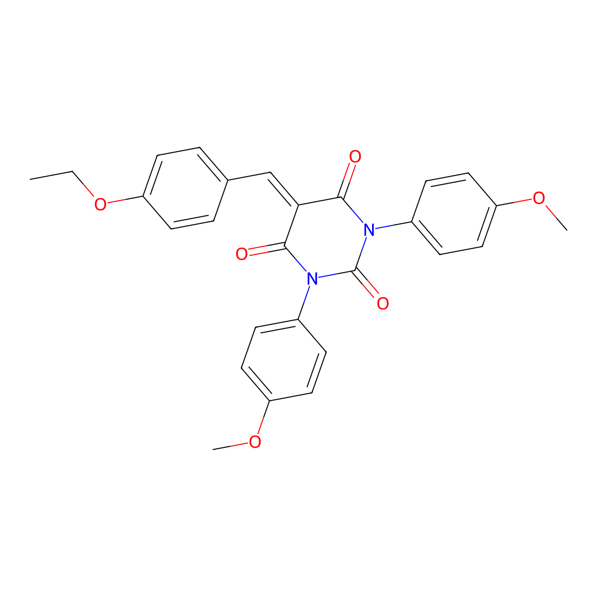 5-[(4-Ethoxyphenyl)methylidene]-1,3-bis(4-methoxyphenyl)-1,3-diazinane-2,4,6-trione molecular structure, CAS 1022107-42-1