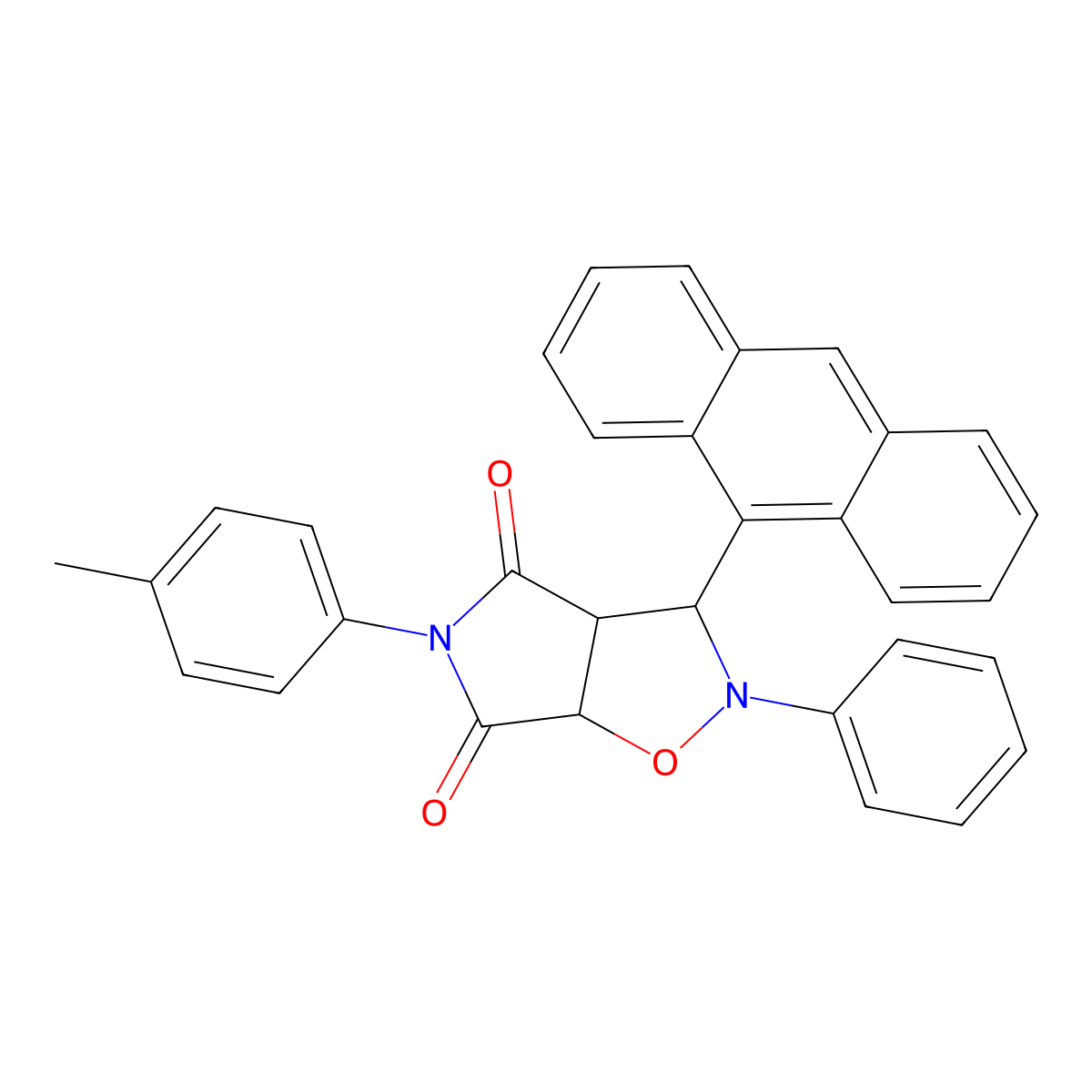 3-(anthracen-9-yl)-5-(4-methylphenyl)-2-phenyldihydro-2H-pyrrolo[3,4-d][1,2]oxazole-4,6(3H,5H)-dione molecular structure, CAS 1022109-67-6