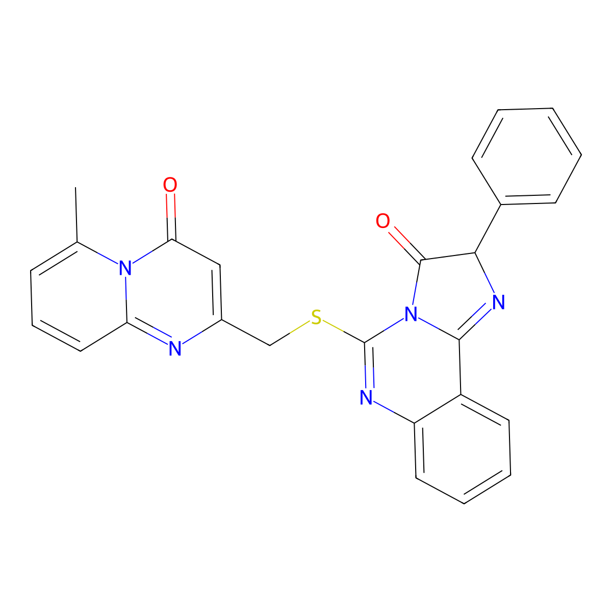 5-[({6-methyl-4-oxo-4H-pyrido[1,2-a]pyrimidin-2-yl}methyl)sulfanyl]-2-phenyl-2H,3H-imidazo[1,2-c]quinazolin-3-one molecular structure, CAS 1022117-07-2