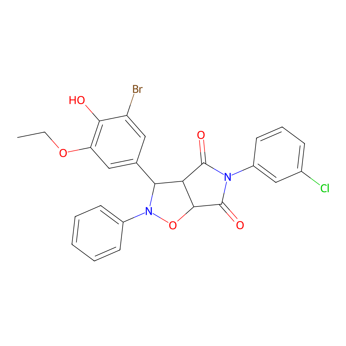 3-(3-bromo-5-ethoxy-4-hydroxyphenyl)-5-(3-chlorophenyl)-2-phenyldihydro-2H-pyrrolo[3,4-d][1,2]oxazole-4,6(3H,5H)-dione molecular structure, CAS 1022133-67-0