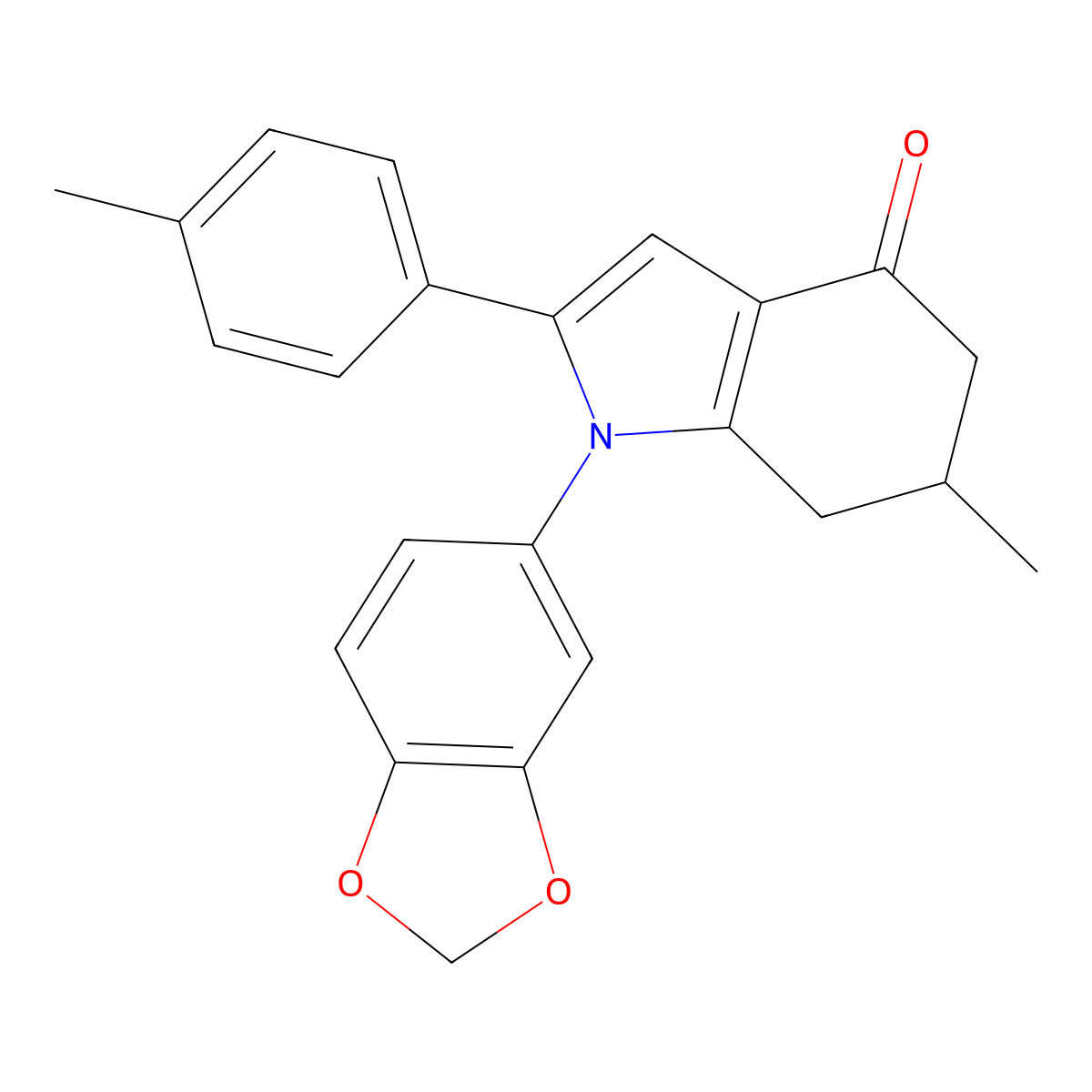 1-(1,3-benzodioxol-5-yl)-6-methyl-2-(4-methylphenyl)-6,7-dihydro-5H-indol-4-one molecular structure, CAS 1022133-72-7