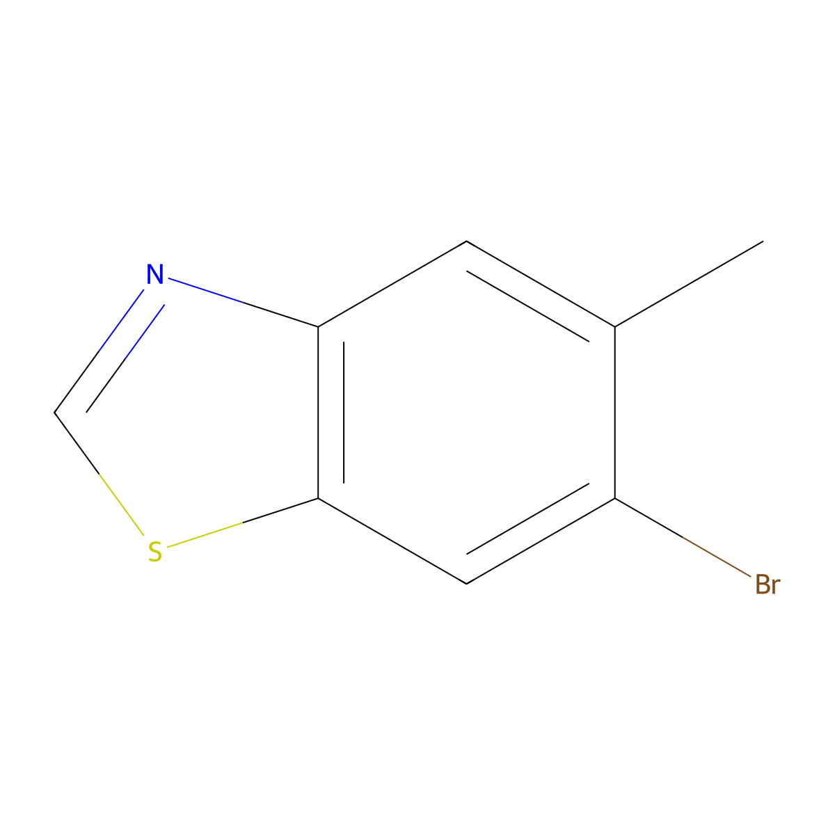 Benzothiazole, 6-bromo-5-methyl- molecular structure, CAS 1022151-33-2