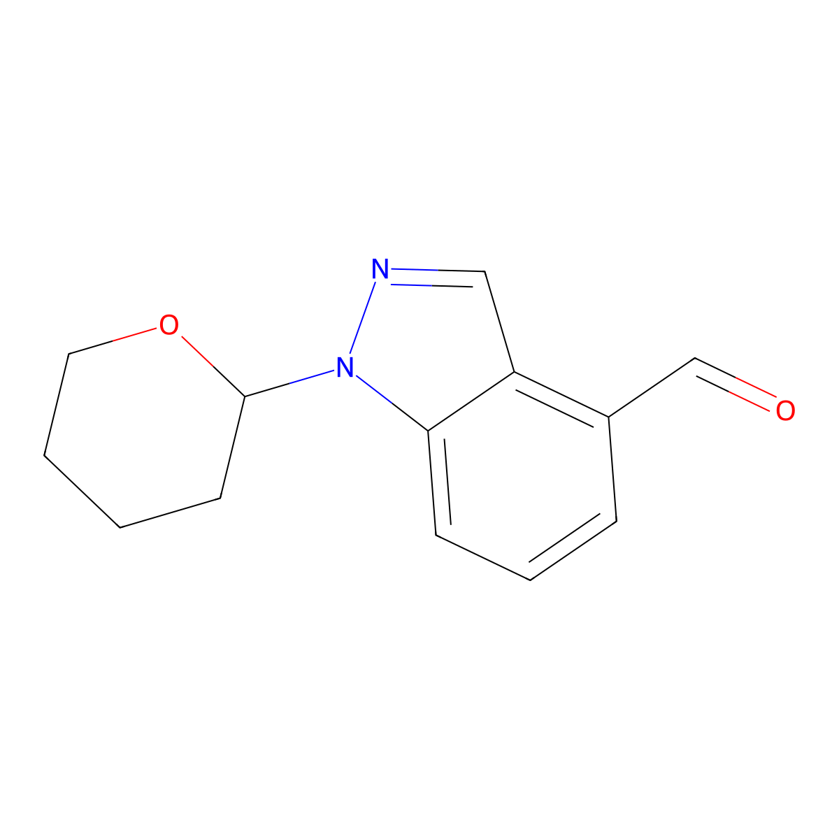 1-(Tetrahydro-2H-pyran-2-YL)-1H-indazole-4-carbaldehyde molecular structure, CAS 1022158-36-6