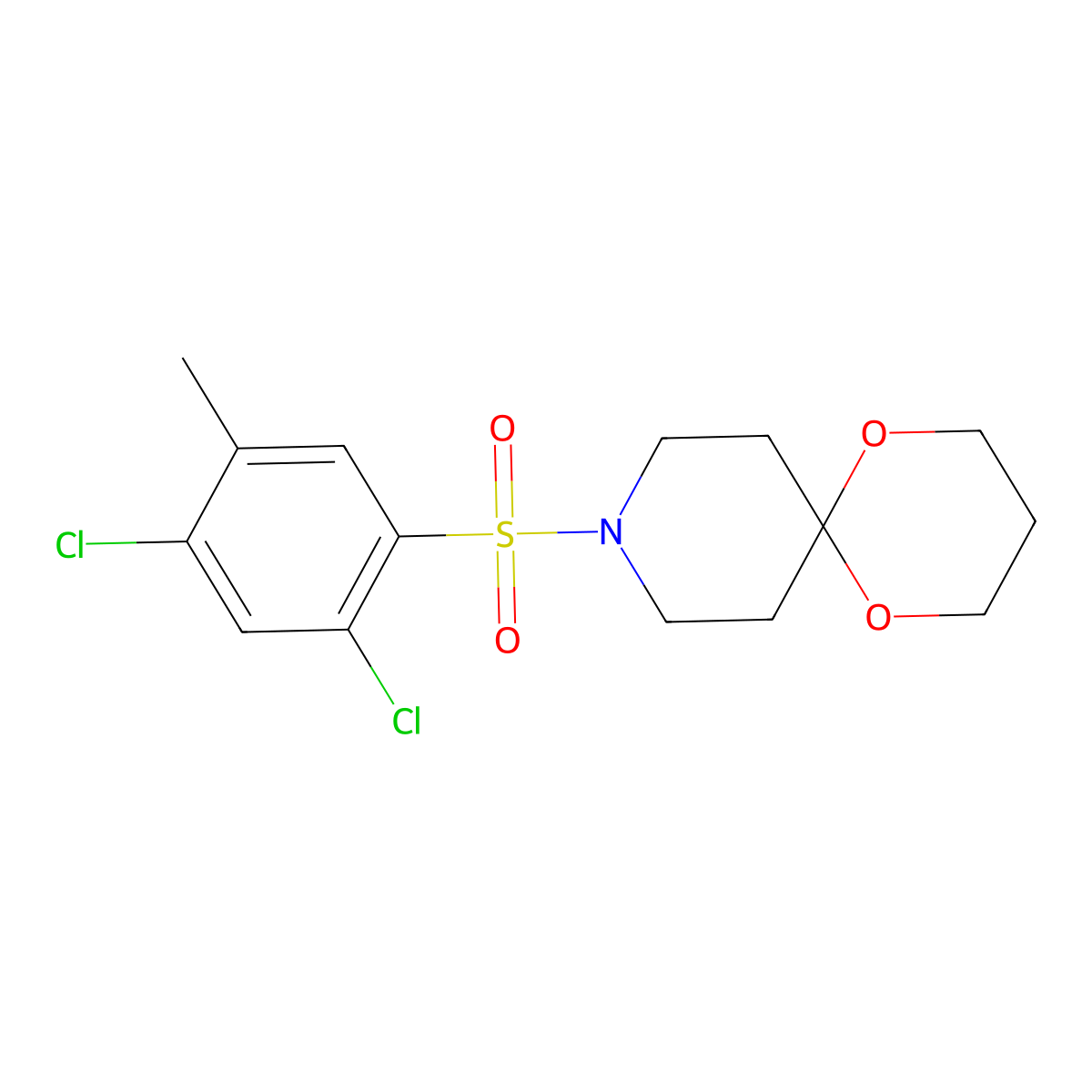 9-((2,4-Dichloro-5-methylphenyl)sulfonyl)-1,5-dioxa-9-azaspiro[5.5]undecane molecular structure, CAS 1022225-27-9