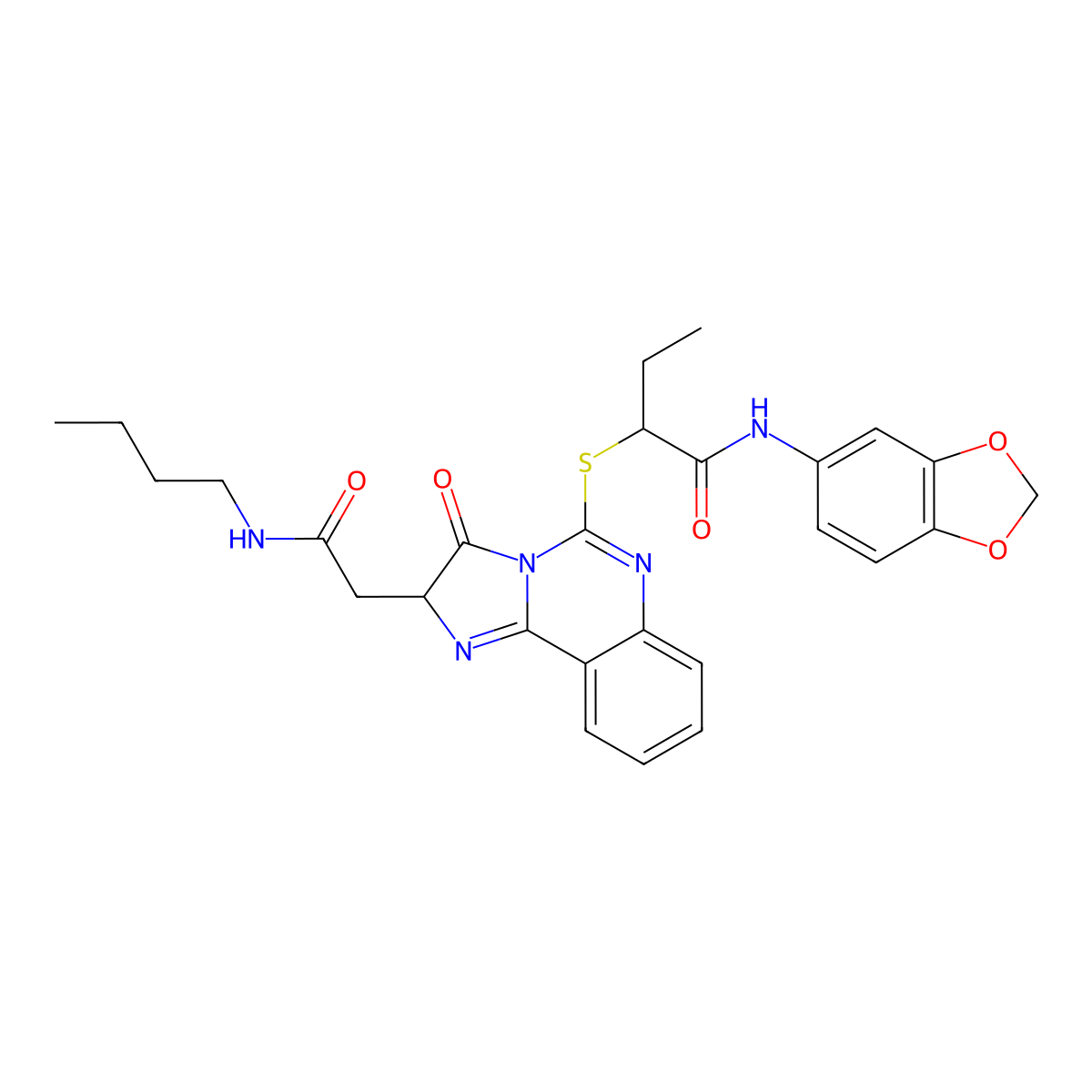 N-(1,3-benzodioxol-5-yl)-2-[[2-[2-(butylamino)-2-oxoethyl]-3-oxo-2H-imidazo[1,2-c]quinazolin-5-yl]sulfanyl]butanamide molecular structure, CAS 1022234-61-2