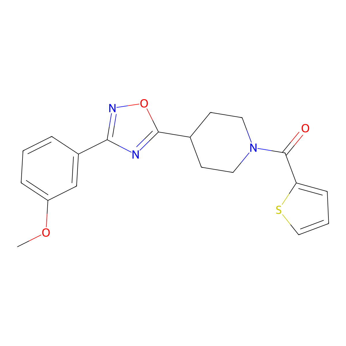 4-[3-(3-Methoxyphenyl)-1,2,4-oxadiazol-5-yl]-1-(thiophene-2-carbonyl)piperidine molecular structure, CAS 1022236-63-0