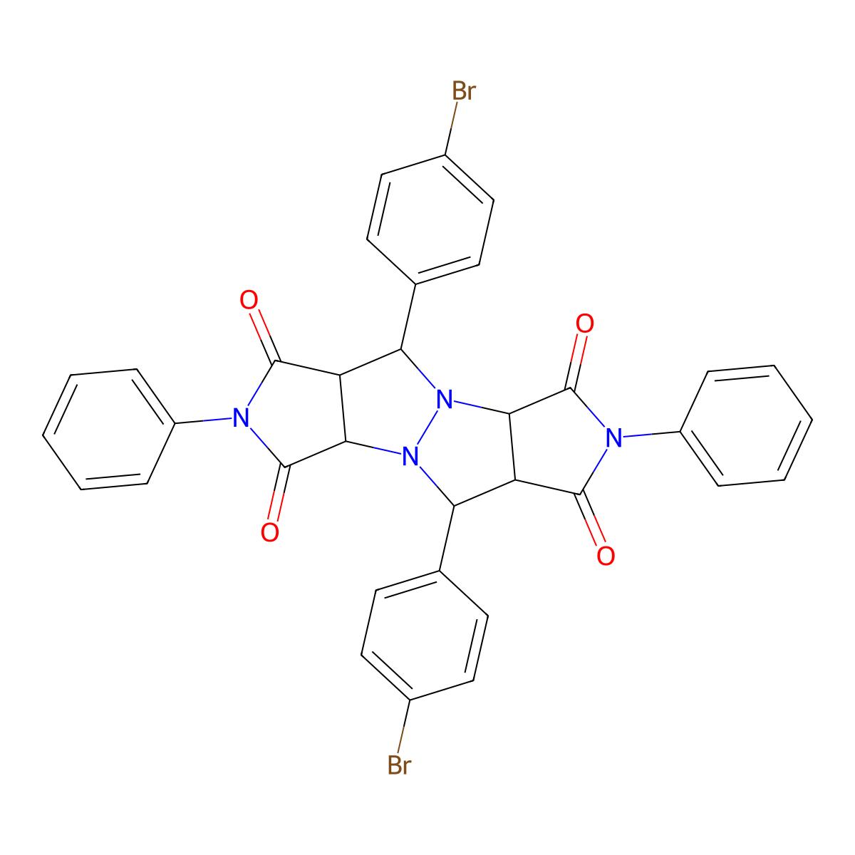 5,10-bis(4-bromophenyl)-2,7-diphenyltetrahydropyrrolo[3,4-c]pyrrolo[3',4':4,5]pyrazolo[1,2-a]pyrazole-1,3,6,8(2H,3aH,5H,7H)-tetrone molecular structure, CAS 1022244-69-4