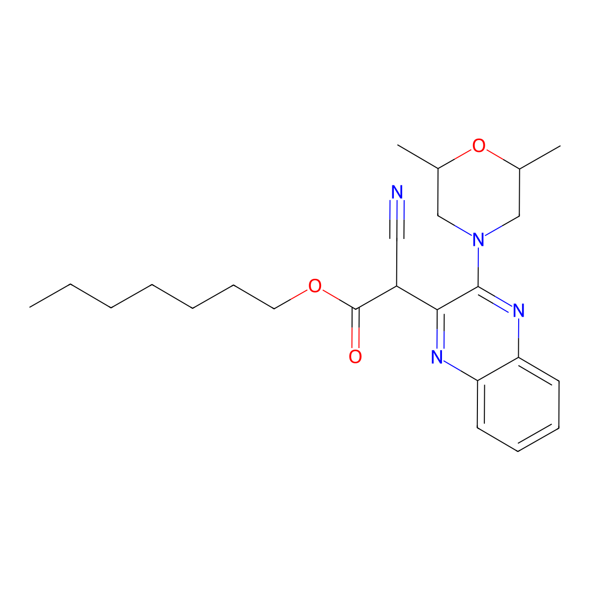 Heptyl 2-cyano-2-[3-(2,6-dimethylmorpholin-4-yl)quinoxalin-2-yl]acetate molecular structure, CAS 1022251-62-2