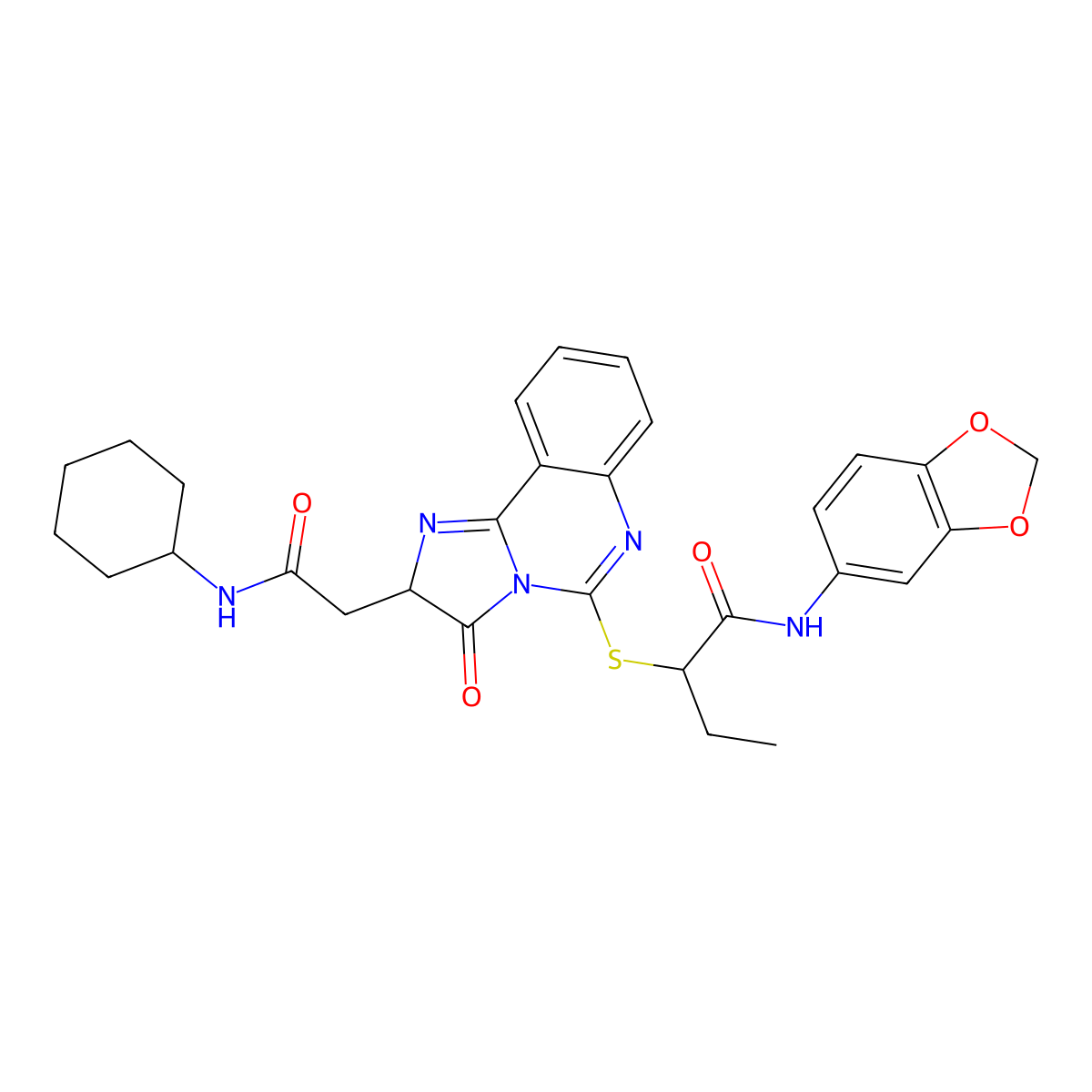 N-(1,3-benzodioxol-5-yl)-2-[[2-[2-(cyclohexylamino)-2-oxoethyl]-3-oxo-2H-imidazo[1,2-c]quinazolin-5-yl]sulfanyl]butanamide molecular structure, CAS 1022284-51-0