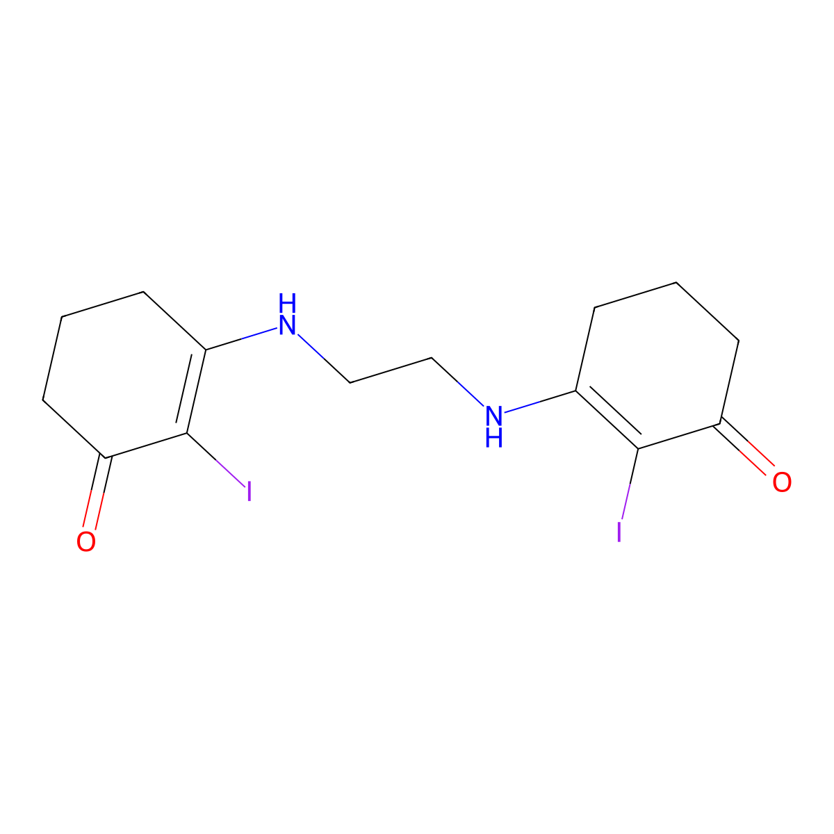 2-Iodo-3-((2-((2-iodo-3-oxocyclohex-1-enyl)amino)ethyl)amino)cyclohex-2-EN-1-one molecular structure, CAS 1022287-31-5