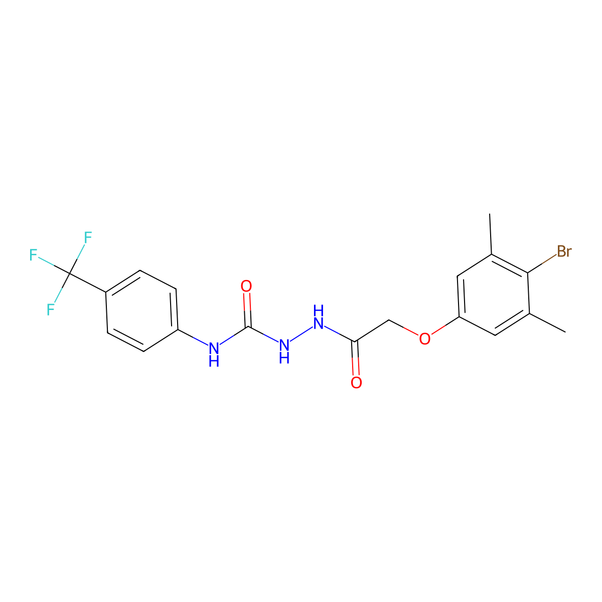 2-(4-Bromo-3,5-dimethylphenoxy)-N-((N-(4-(trifluoromethyl)phenyl)carbamoyl)amino)ethanamide molecular structure, CAS 1022288-03-4