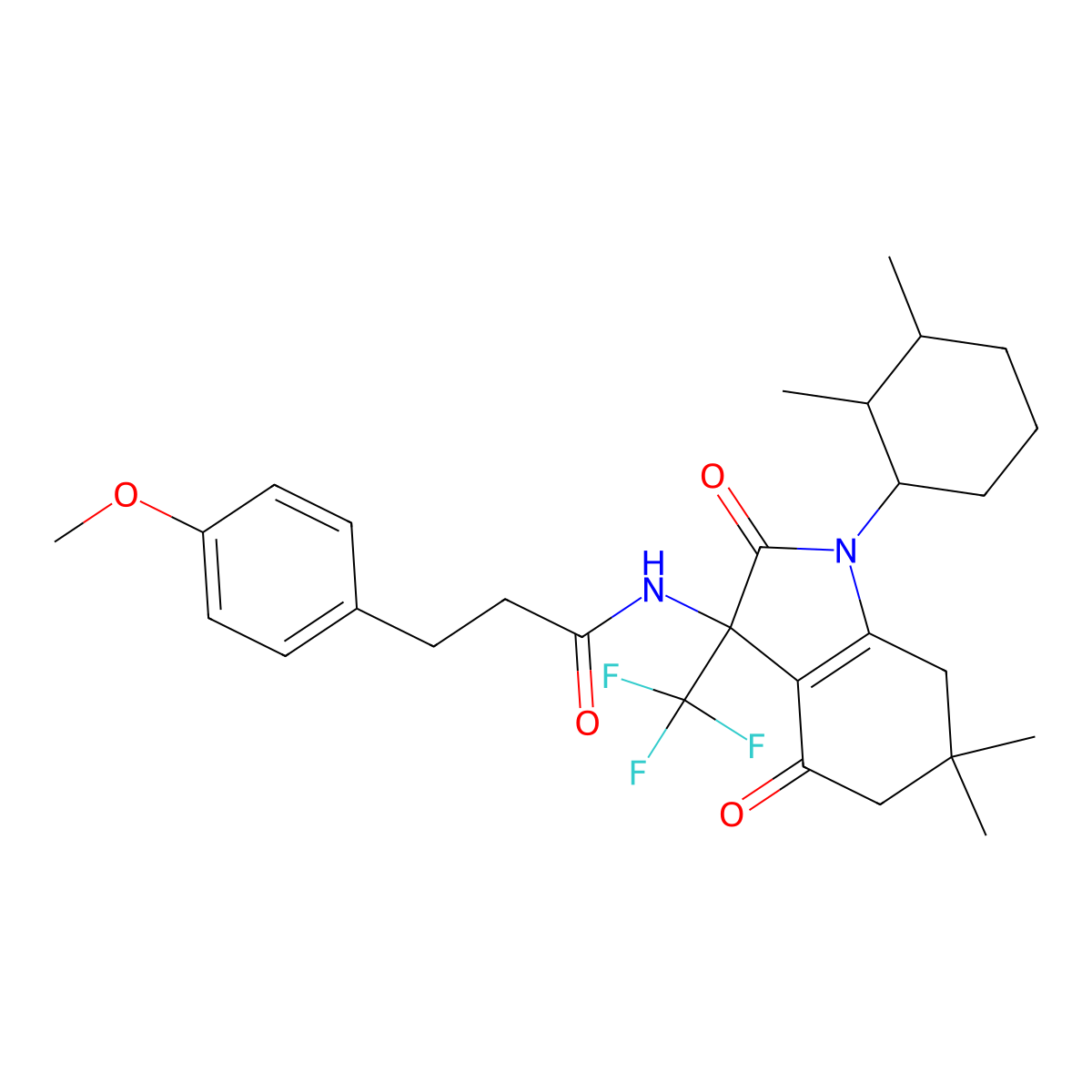N-[1-(2,3-dimethylcyclohexyl)-6,6-dimethyl-2,4-dioxo-3-(trifluoromethyl)-2,3,4,5,6,7-hexahydro-1H-indol-3-yl]-3-(4-methoxyphenyl)propanamide molecular structure, CAS 1022292-10-9