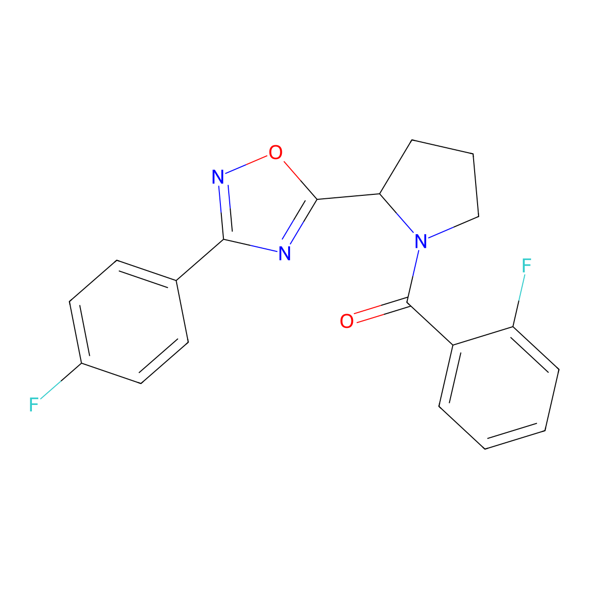 5-[1-(2-Fluorobenzoyl)pyrrolidin-2-yl]-3-(4-fluorophenyl)-1,2,4-oxadiazole molecular structure, CAS 1022293-87-3