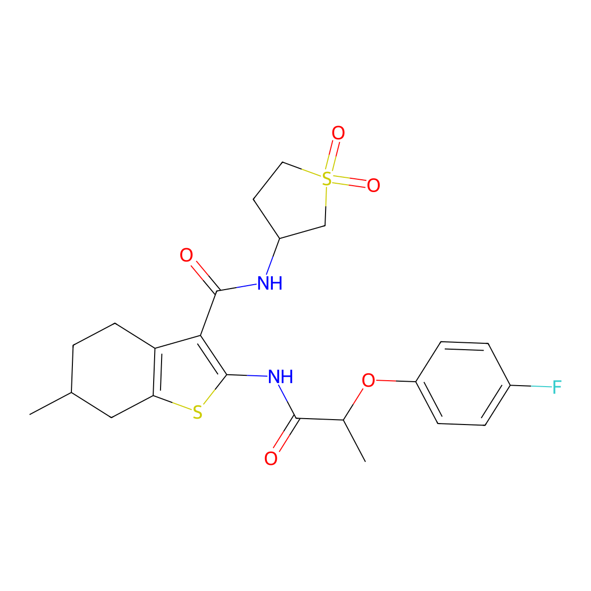 N-(1,1-dioxidotetrahydrothiophen-3-yl)-2-{[2-(4-fluorophenoxy)propanoyl]amino}-6-methyl-4,5,6,7-tetrahydro-1-benzothiophene-3-carboxamide molecular structure, CAS 1022311-24-5