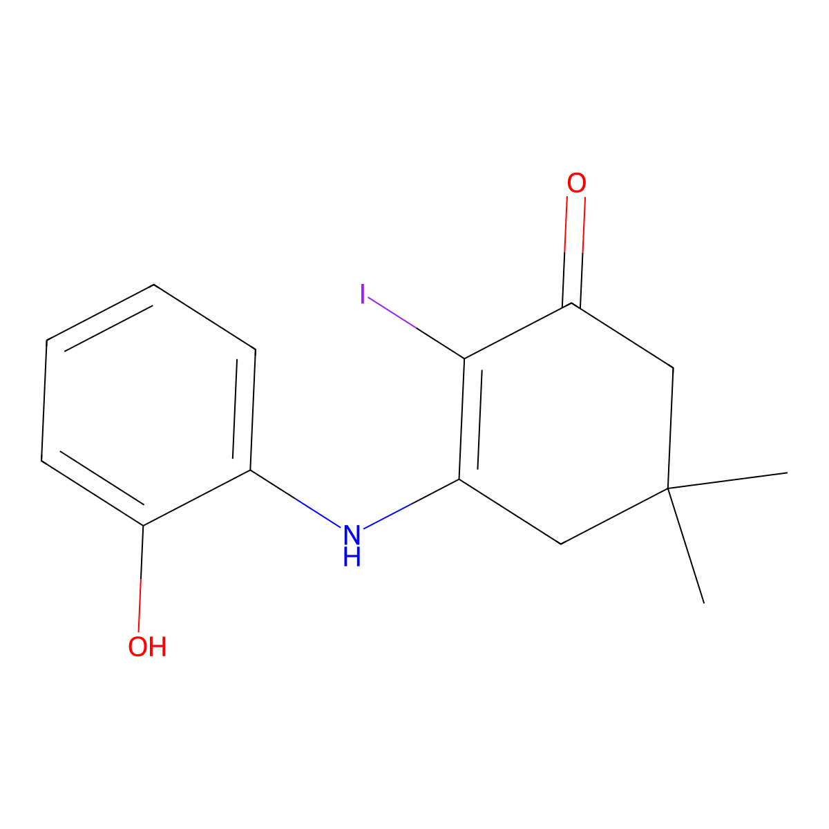3-((2-Hydroxyphenyl)amino)-2-iodo-5,5-dimethylcyclohex-2-EN-1-one molecular structure, CAS 1022318-42-8