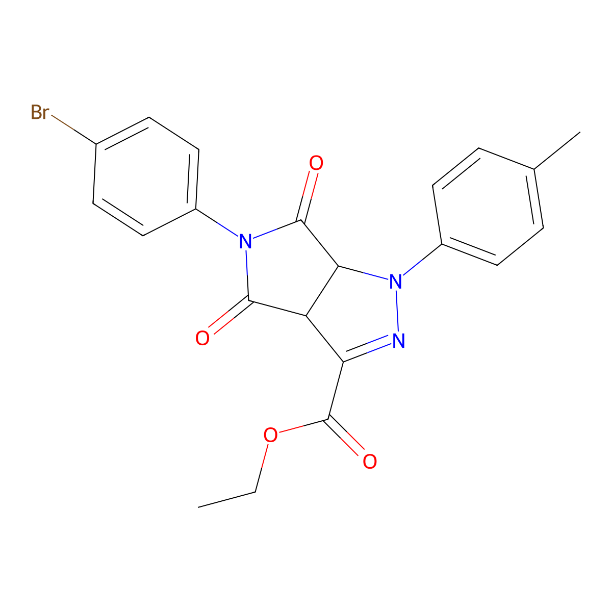 Ethyl 5-(4-bromophenyl)-1-(4-methylphenyl)-4,6-dioxo-1,3a,4,5,6,6a-hexahydropyrrolo[3,4-c]pyrazole-3-carboxylate molecular structure, CAS 1022323-38-1