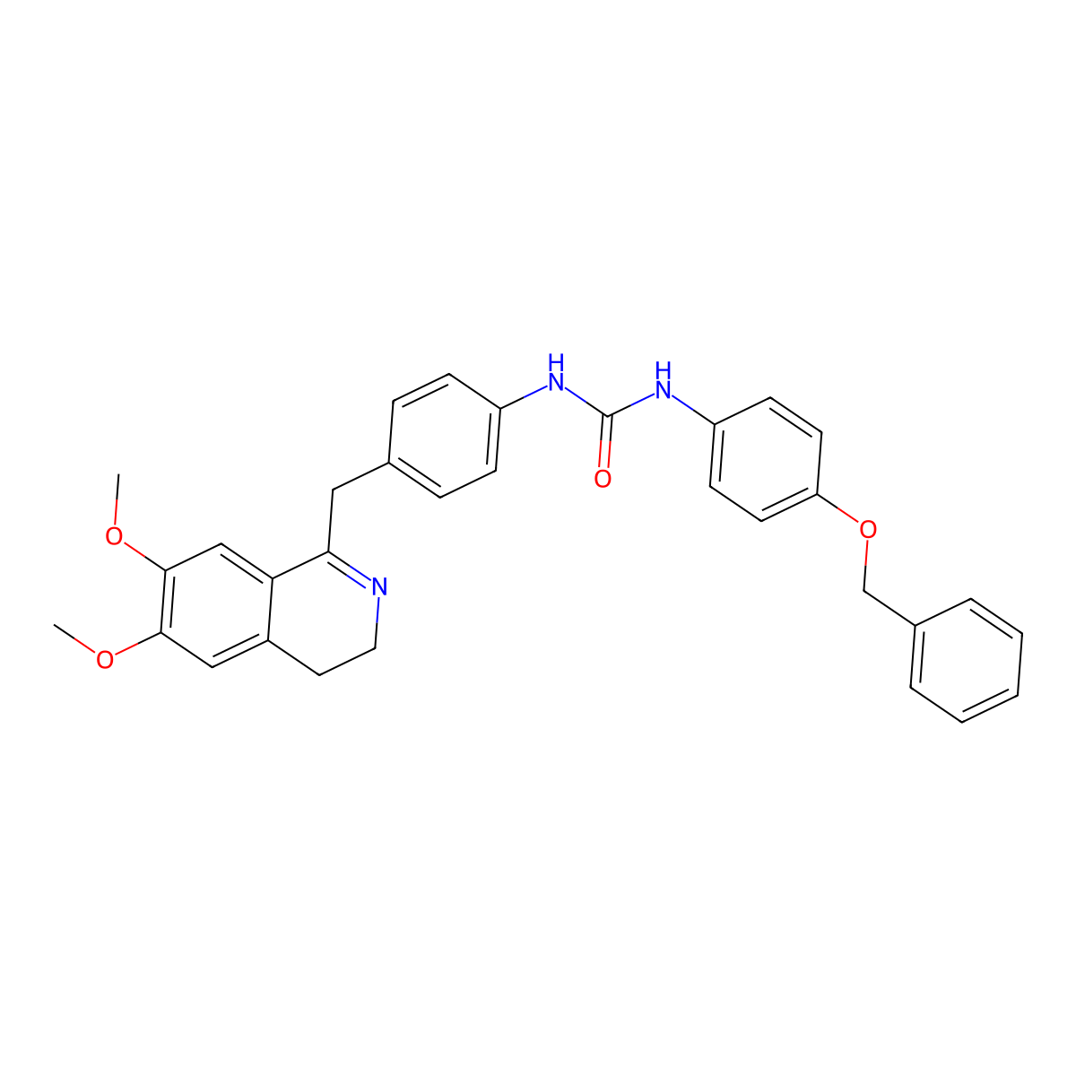 1-[4-[(6,7-Dimethoxy-3,4-dihydroisoquinolin-1-yl)methyl]phenyl]-3-(4-phenylmethoxyphenyl)urea molecular structure, CAS 1022331-58-3